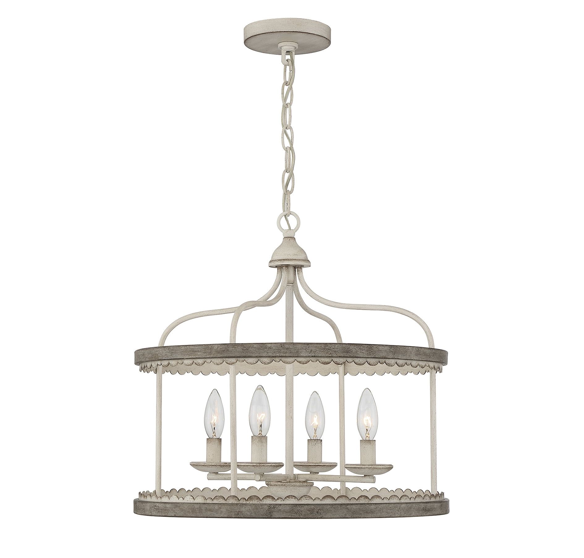 Farmhouse Scalloped Edge 4-Light Drum Pendant in Weathered Silo Finish