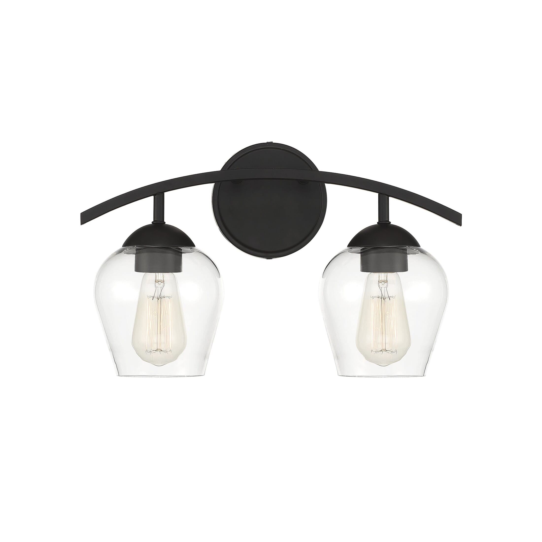 Matte Black 2-Light Dimmable Vanity Light with Clear Glass Shades