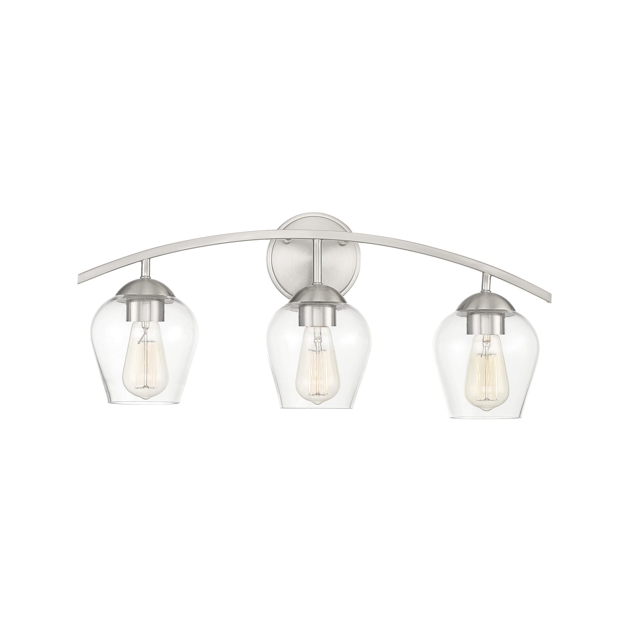 Brushed Nickel 3-Light Bathroom Vanity Fixture with Clear Glass Shades