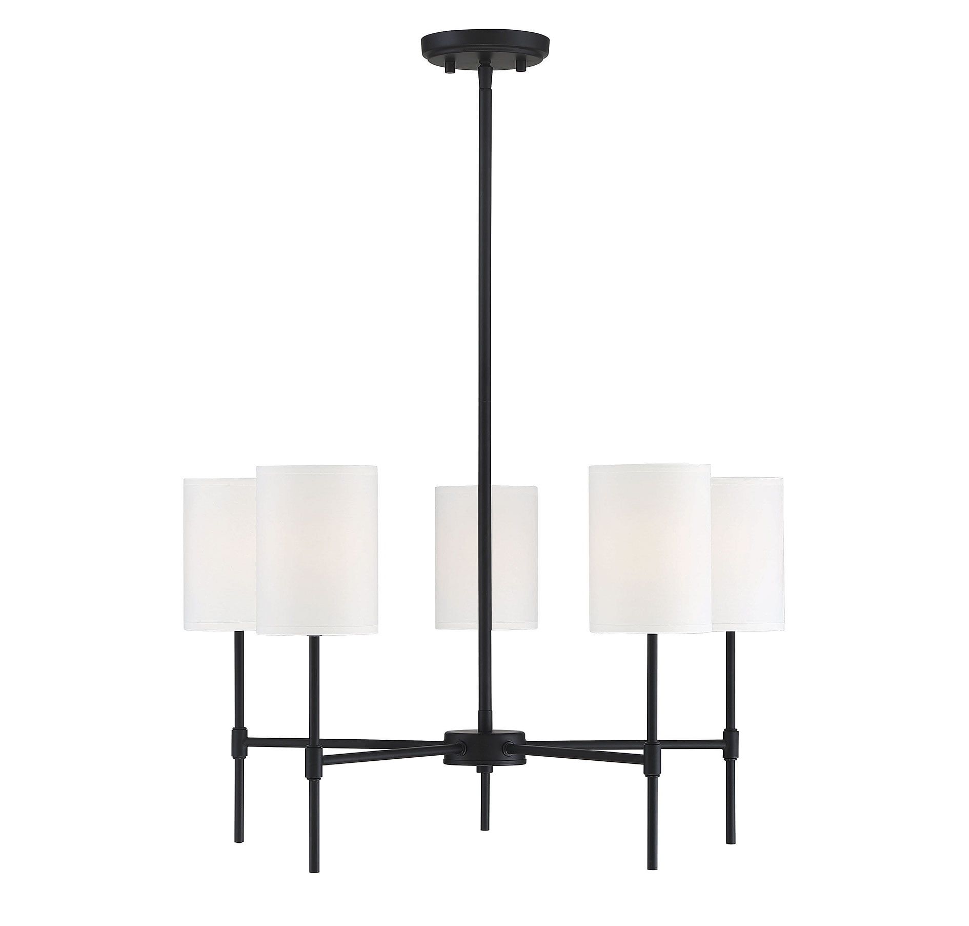 Matte Black and White Fabric 5-Light Chandelier