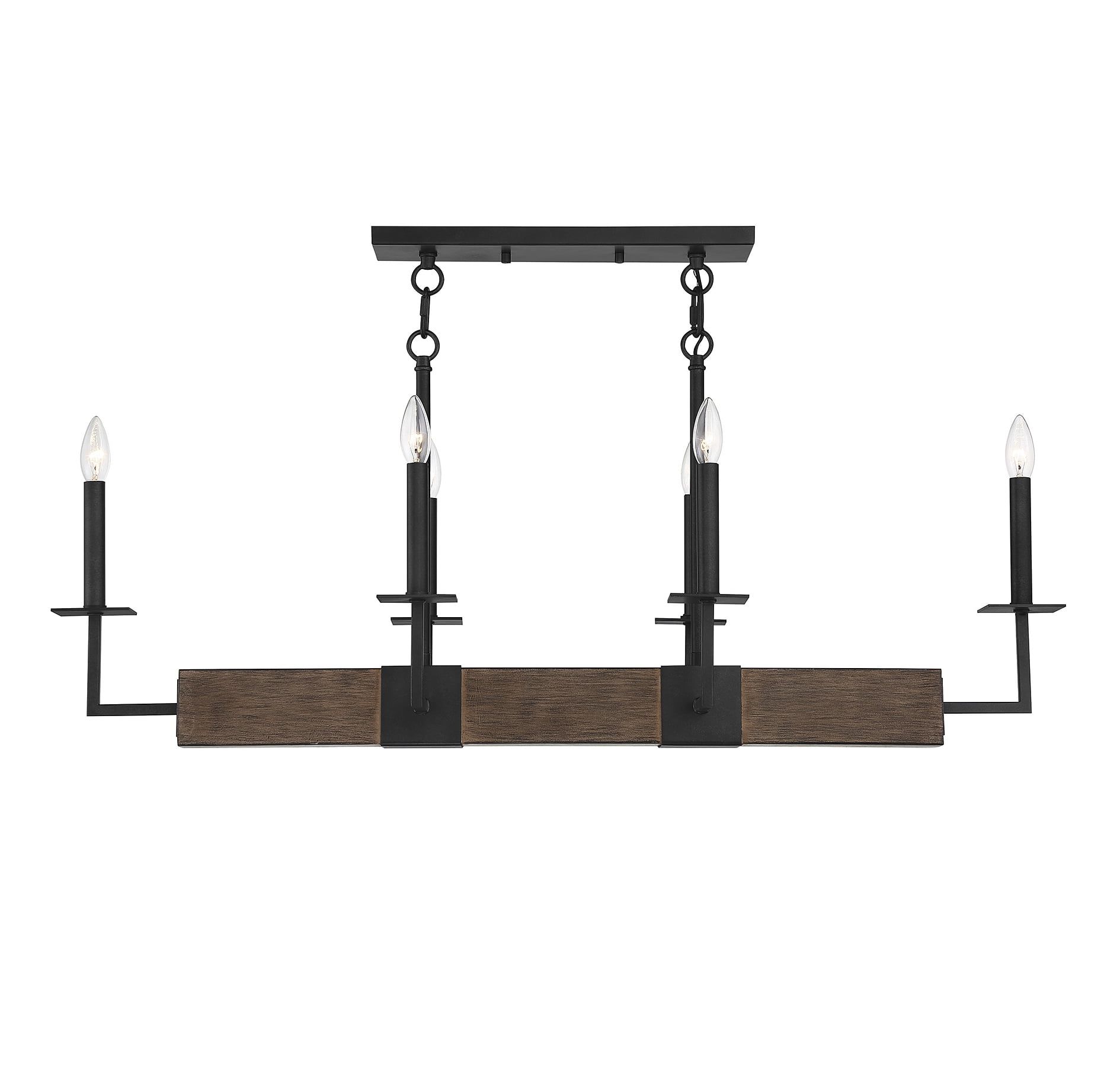 Rustic Remington 6-Light Linear Chandelier in Black with Wood Accents