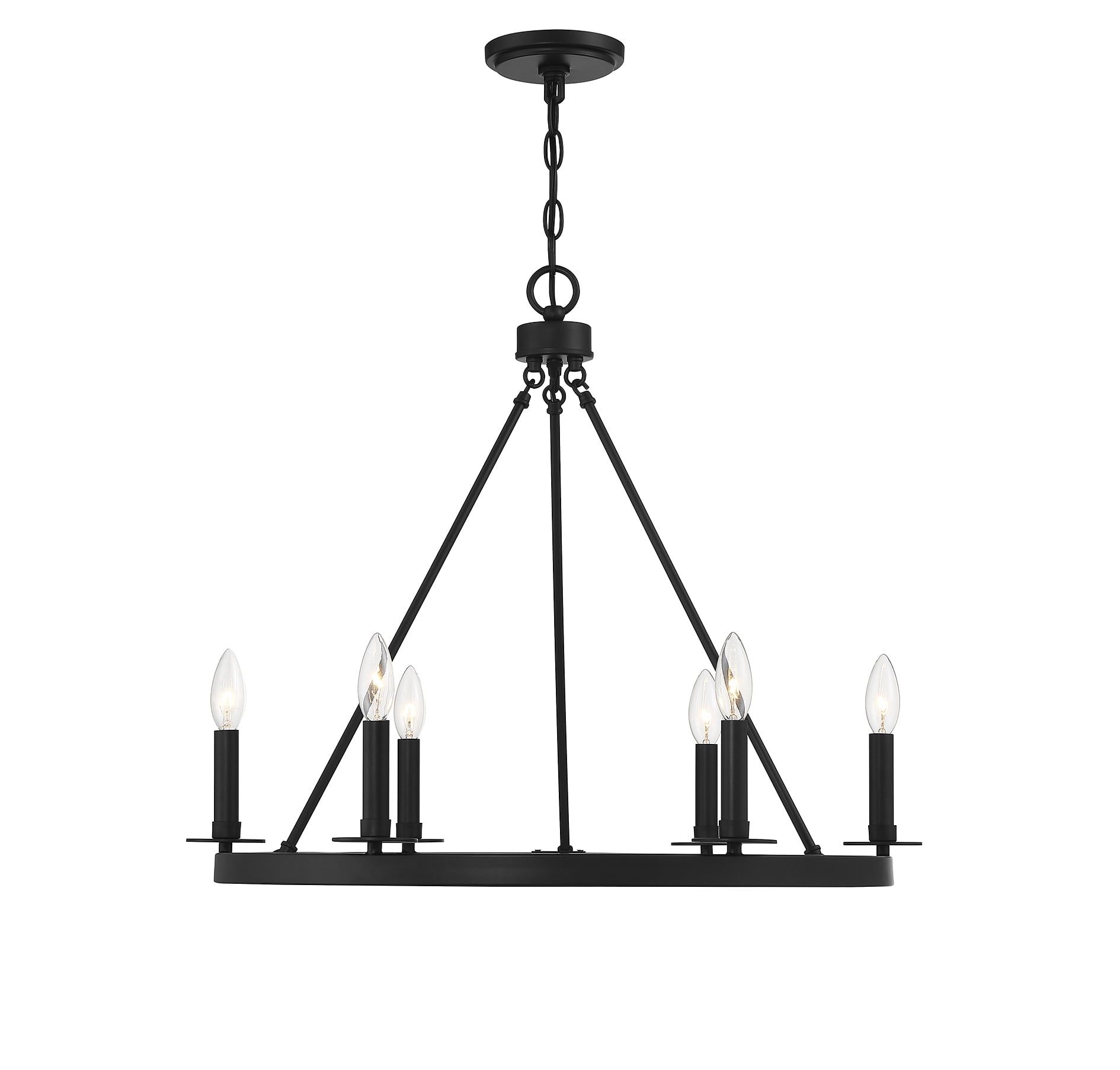 Elegant Matte Black 6-Light Wagon Wheel Chandelier