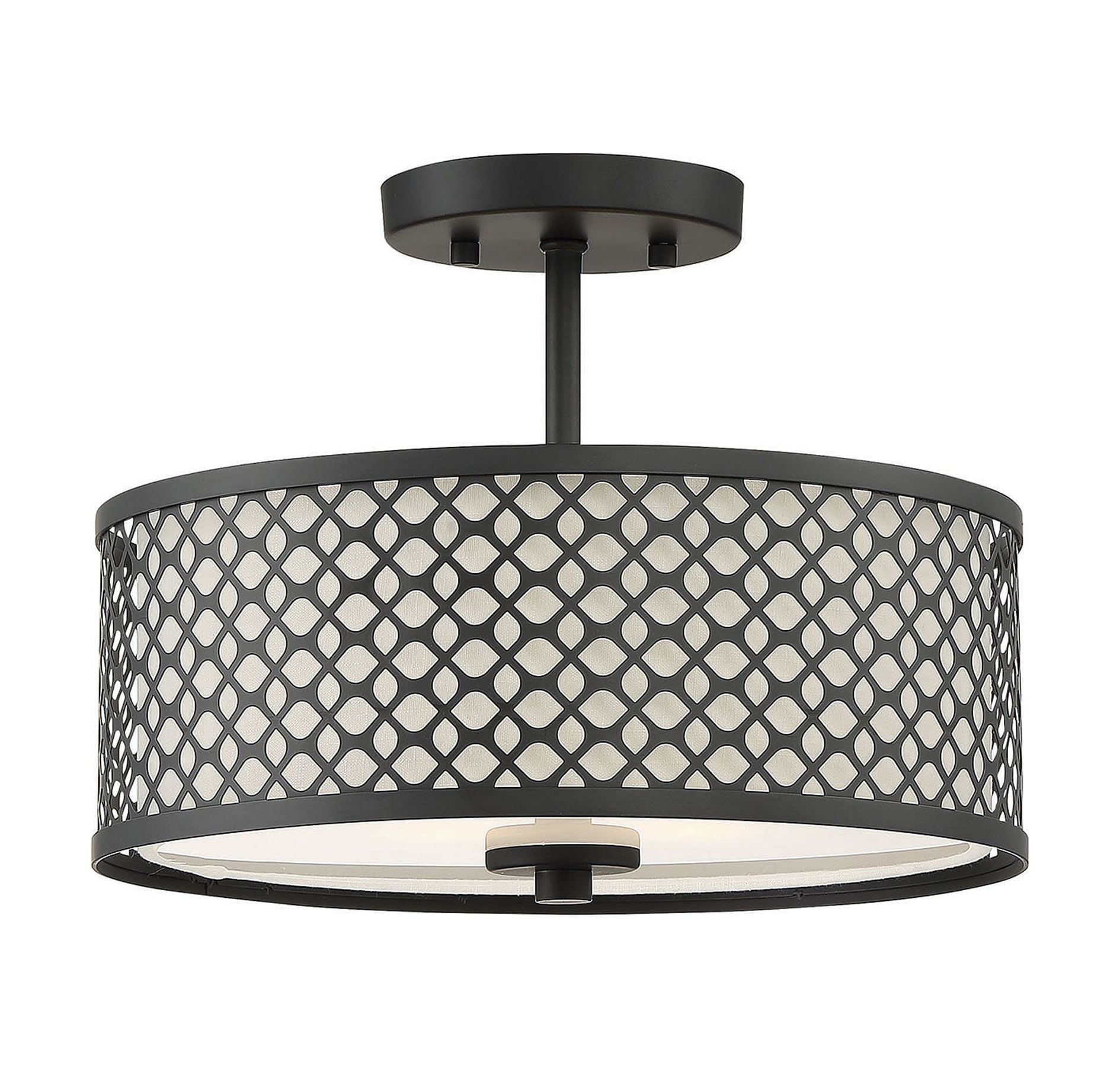 Matte Black Drum Semi-Flush Mount Ceiling Light with Glass Diffuser