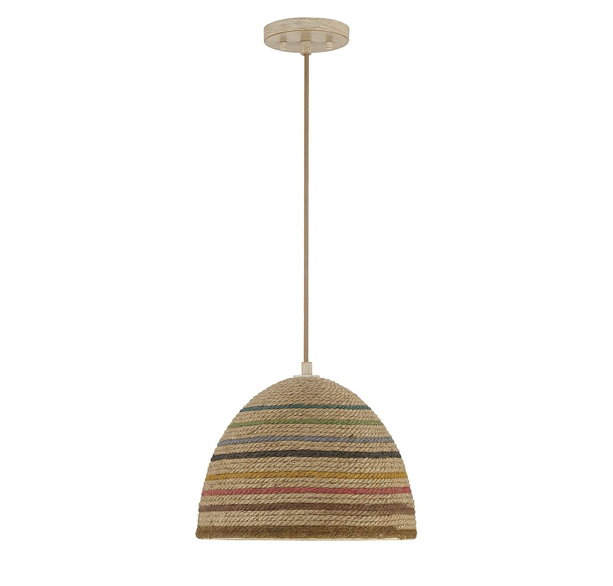 Matte White and Natural Rattan 1-Light Pendant