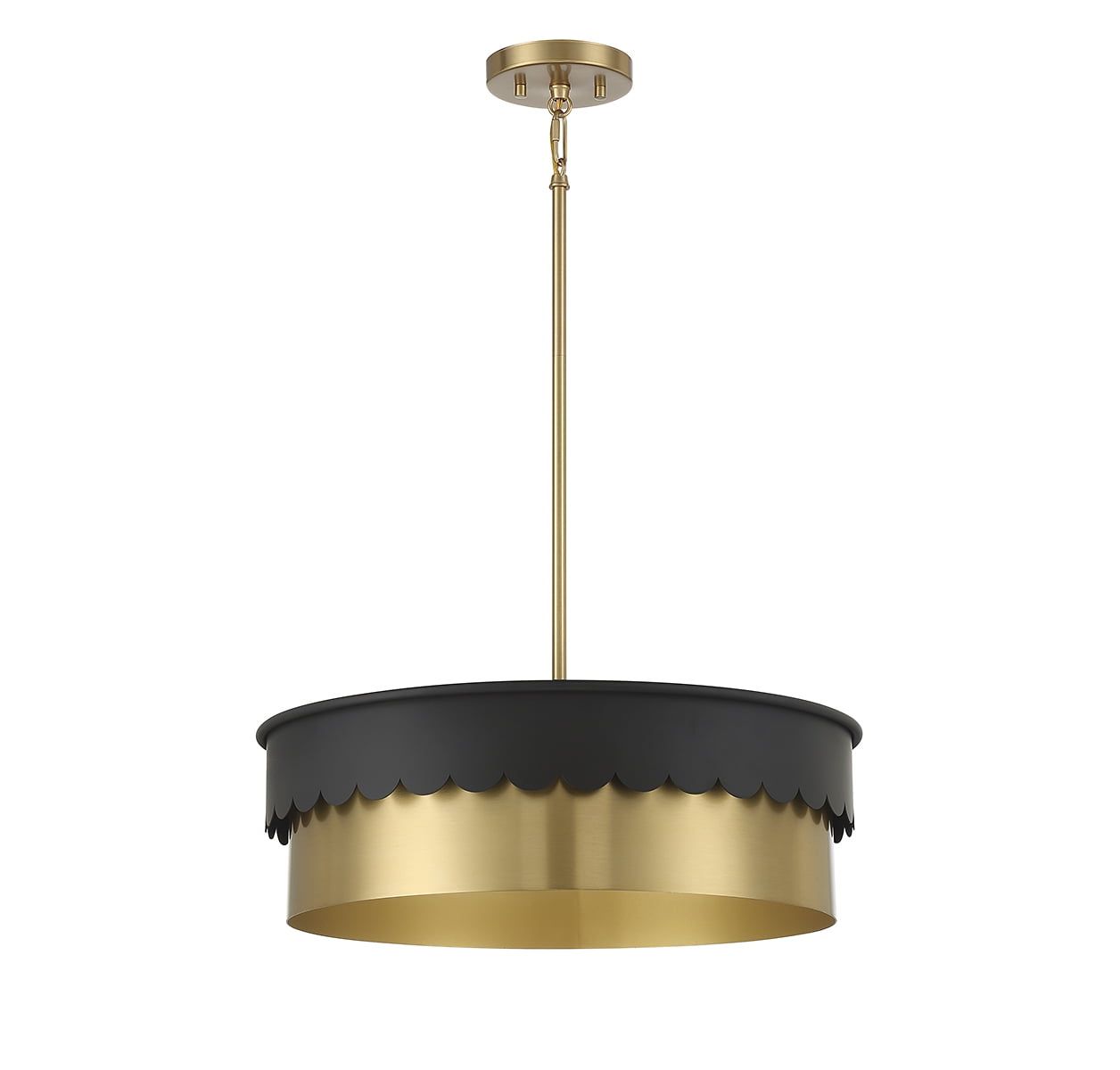 Contemporary Matte Black and Brass 4-Light Drum Pendant