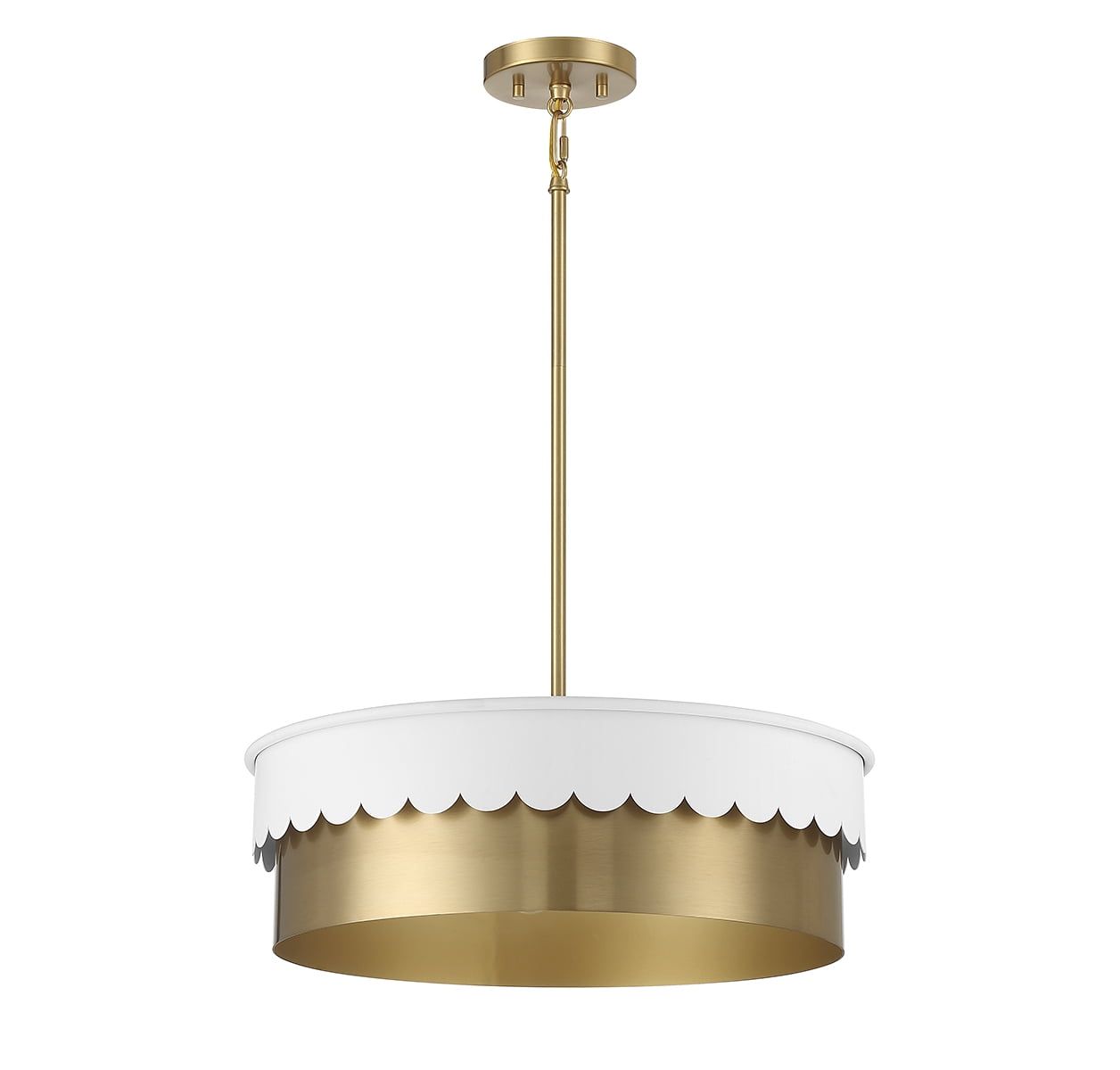 White and Natural Brass 20" Drum Pendant Light with Metal Shade