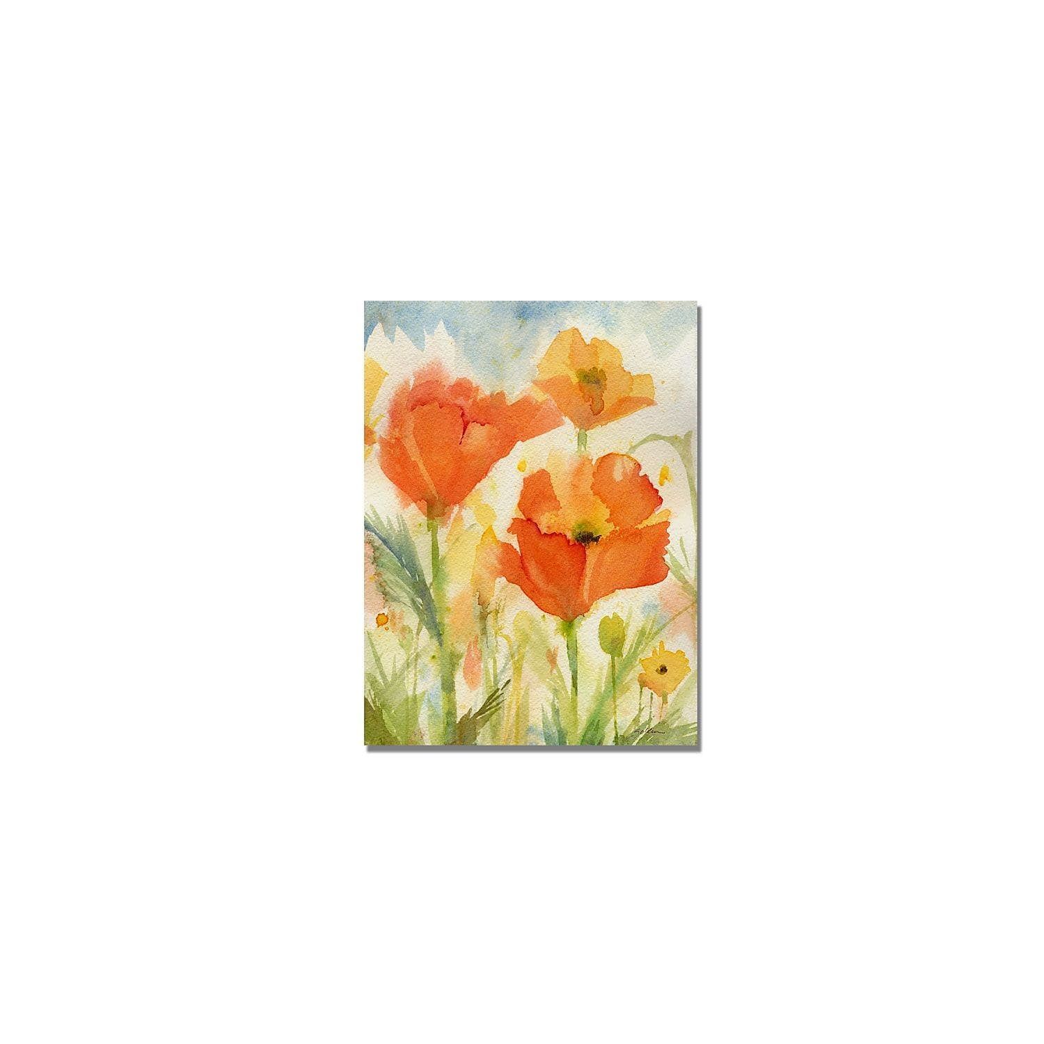 Field of Orange Poppies Watercolor Canvas Wall Art, 24x32 inches