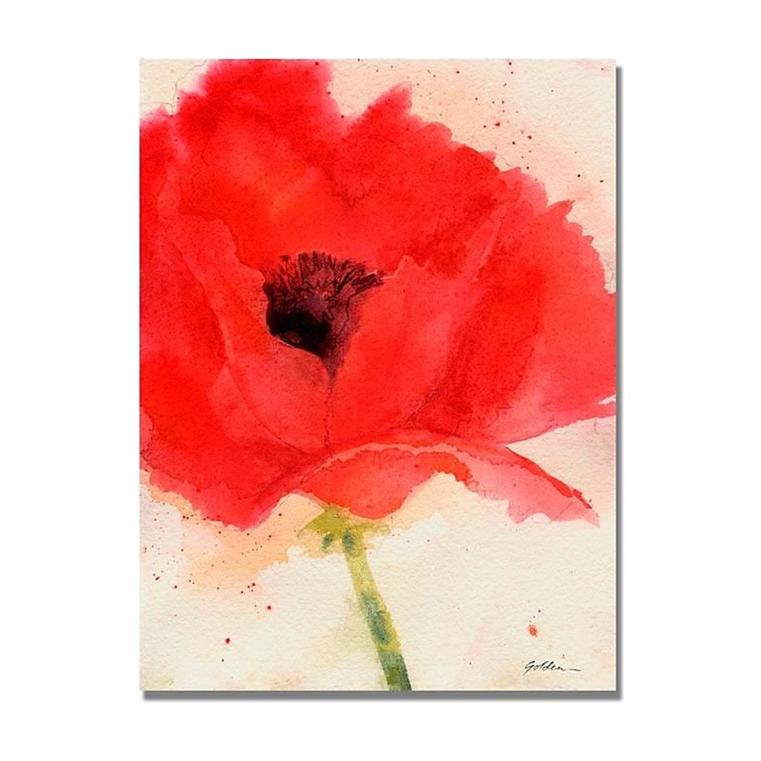 Green Poppy Red Floral Canvas Wall Art