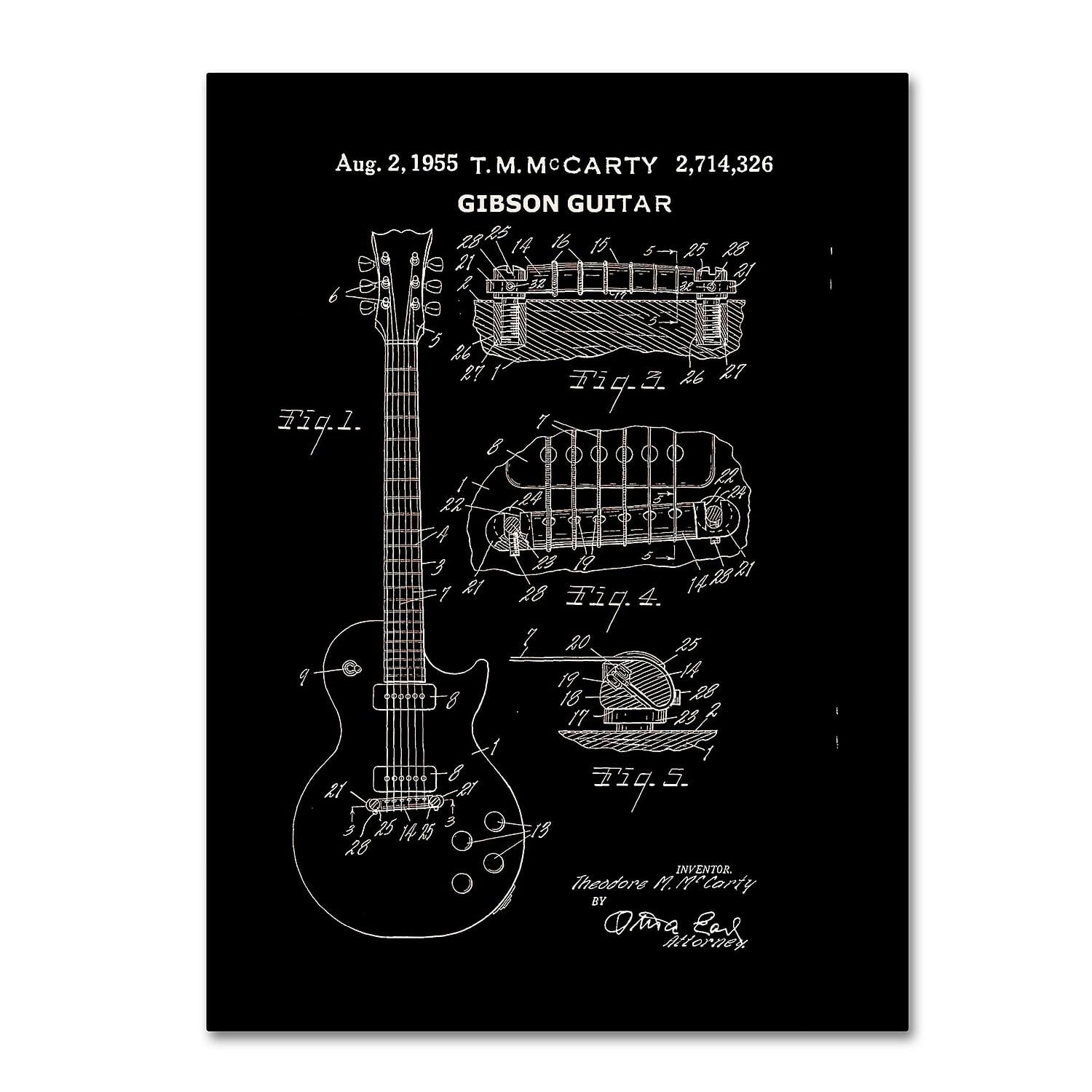 Black and White 1955 Gibson Guitar Patent Canvas Art