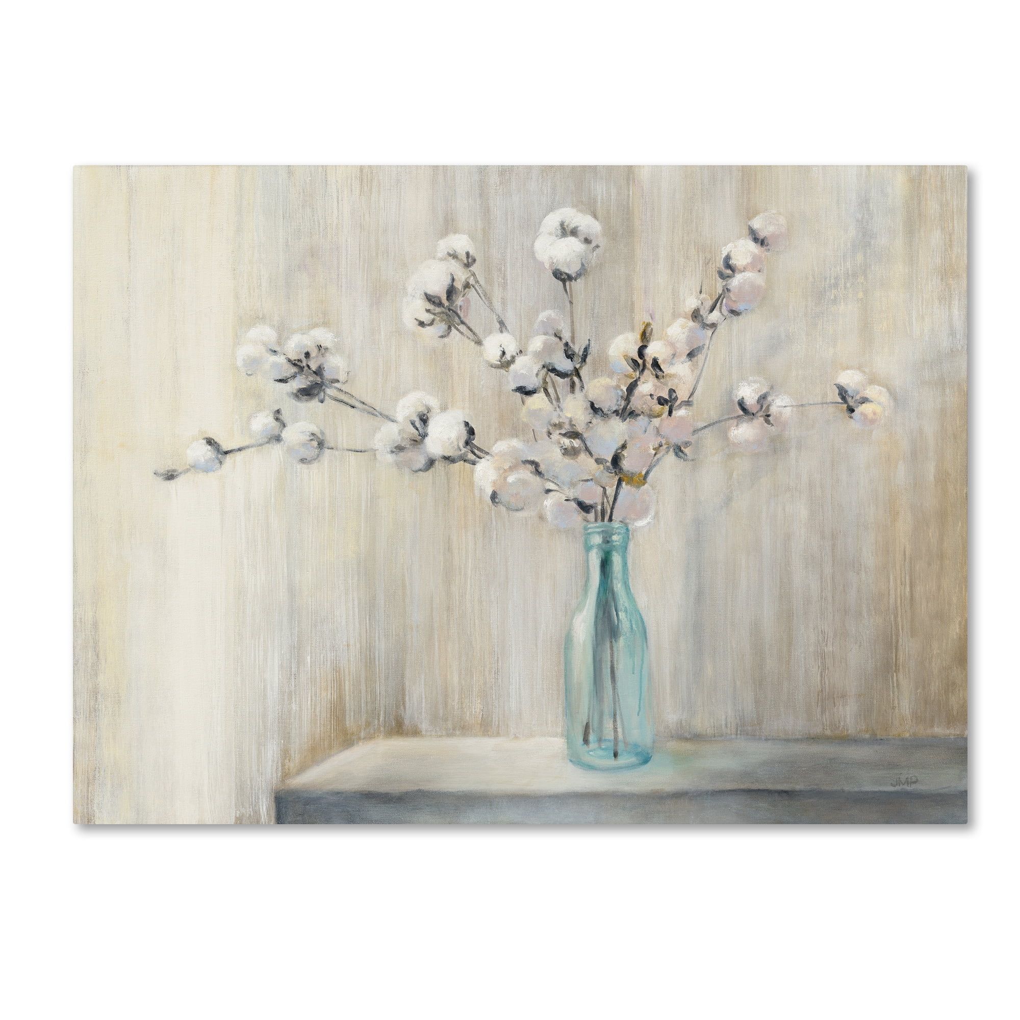 Cotton Bouquet 24x32 Blue and Beige Canvas Painting