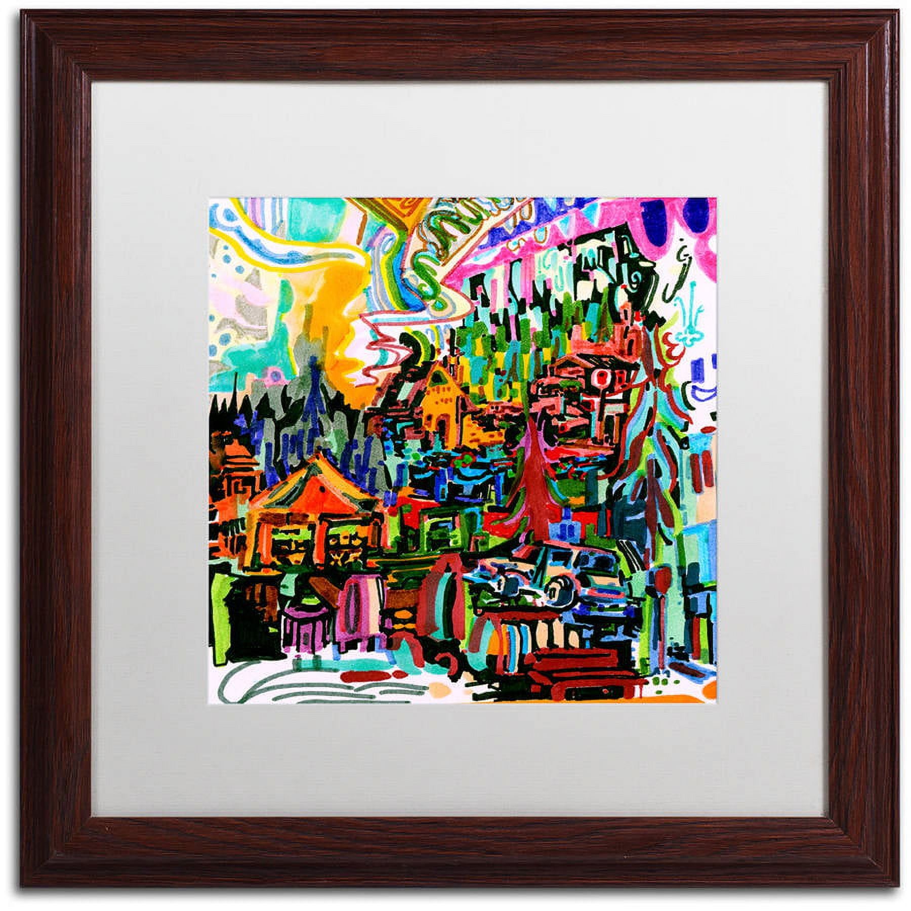 Colorful Abstract Townscape Acrylic Painting on Canvas with Wood Frame