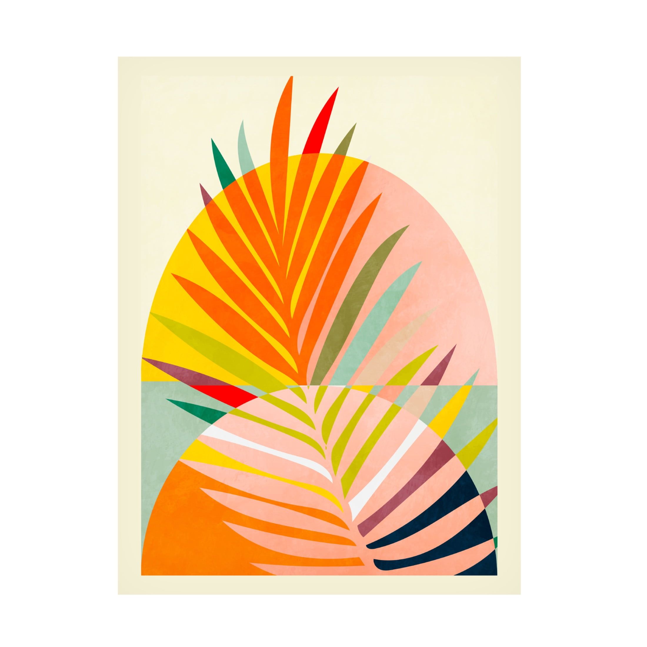 Colorful Palm Leaf Illustration Canvas Wall Art with Wood Frame