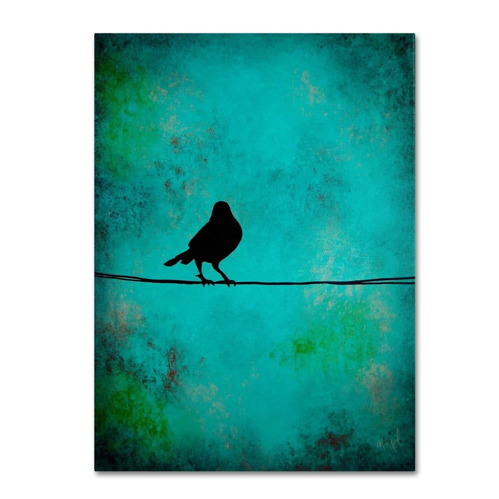 14" x 19" Blue and Black Bird on Wire Framed Canvas Art