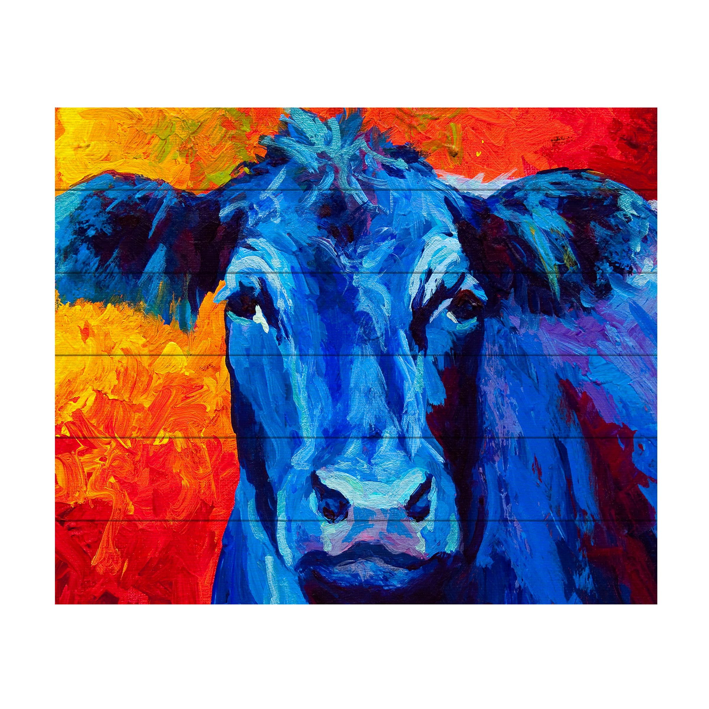 Bold Blue Cow Hardwood Wall Art 18" x 22"