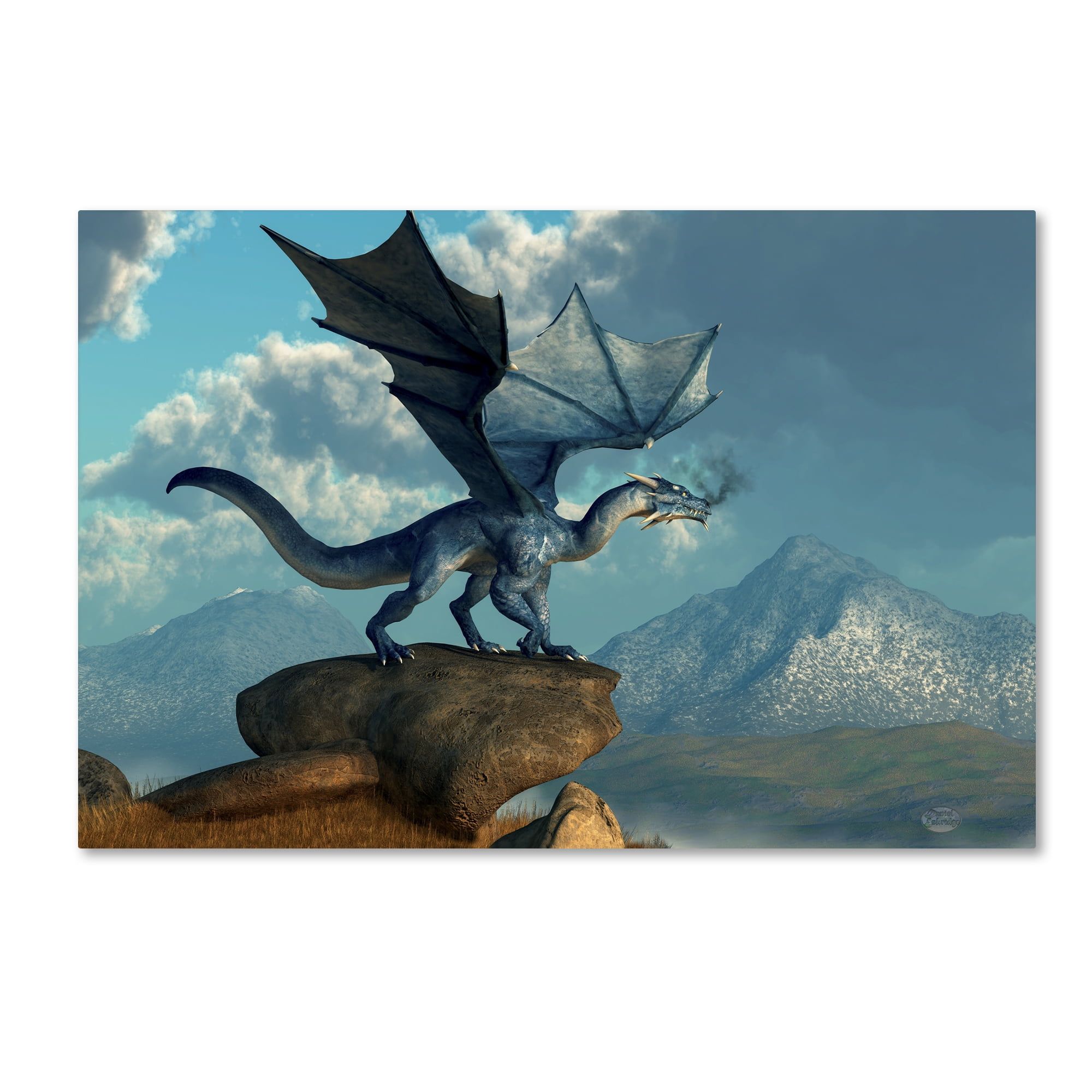 Blue Dragon Fantasy 16x24 Framed Canvas Art