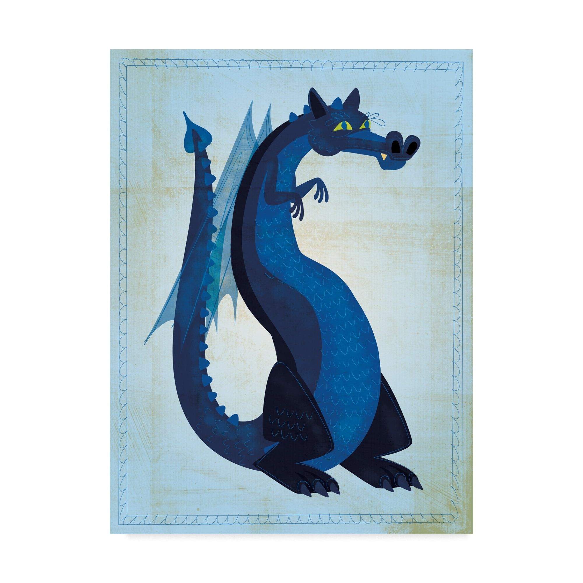 Blue Dragon Fantasy Canvas Art in Wooden Frame