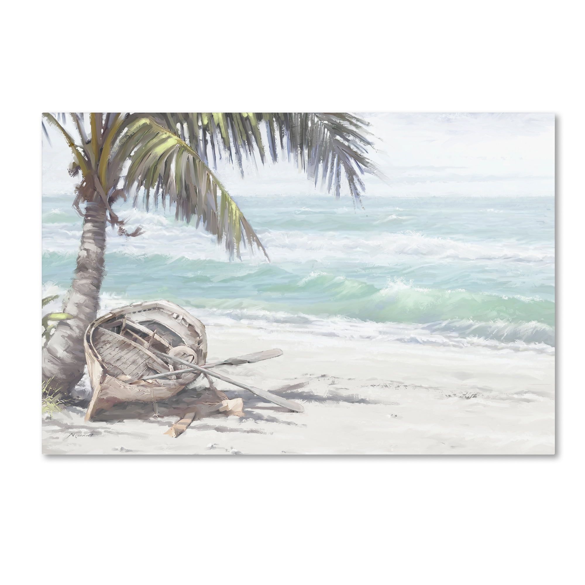 Boat on Beach Coastal Landscape Canvas Painting