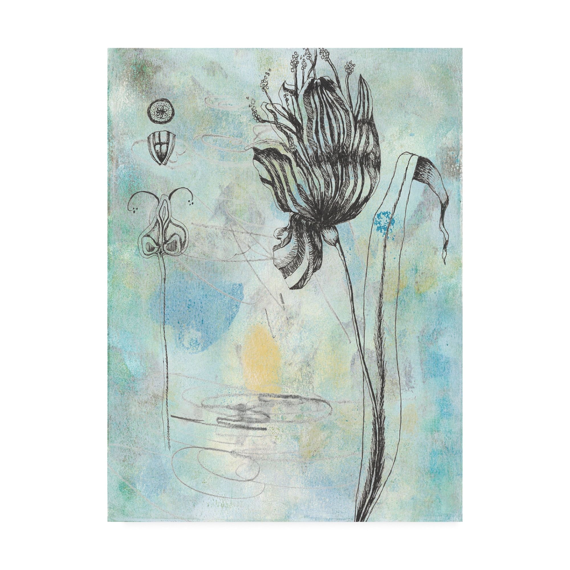 Botanical Abstract Flower Canvas Art in Blue and Green