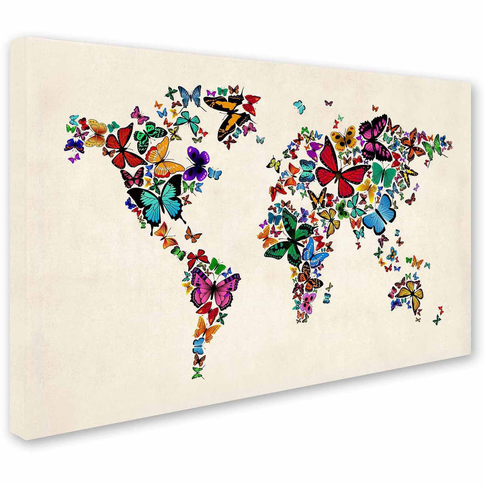 Butterflies Map of the World Canvas Giclee Print