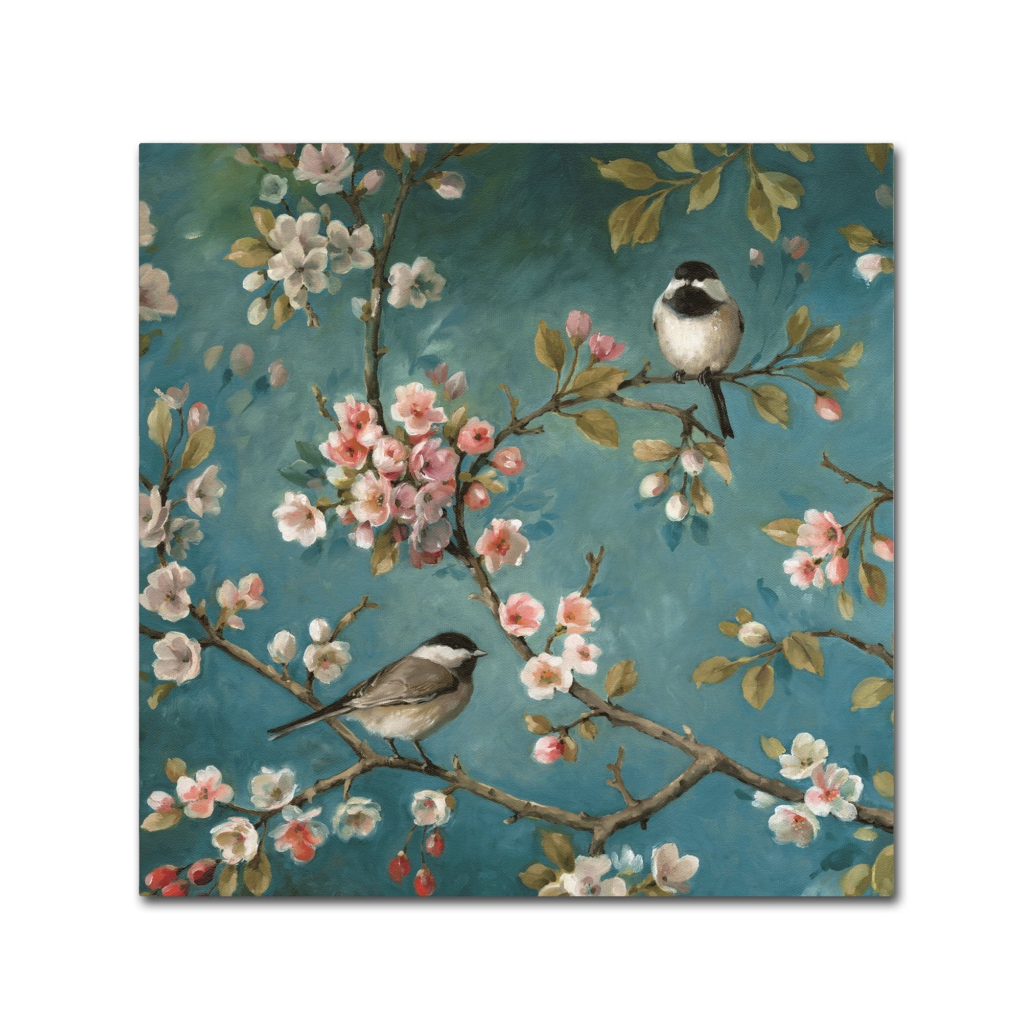 Blossom I Crop Floral Canvas Painting in Blue and Pink