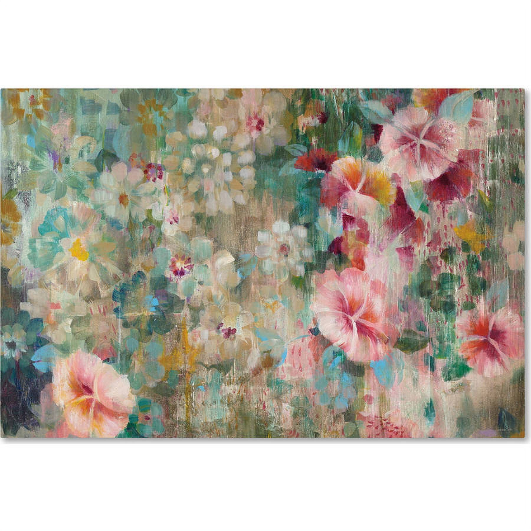 Large Floral Botanical Canvas Art in Pink and Teal