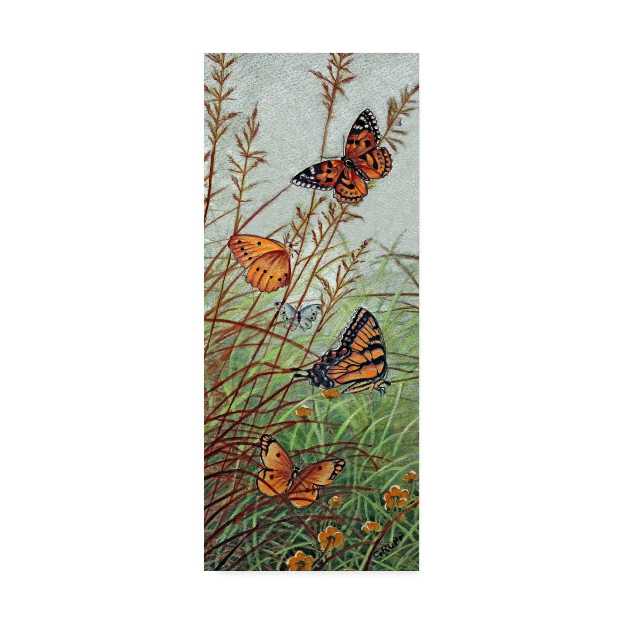 Golden Butterflies on Grassy Field Canvas Art