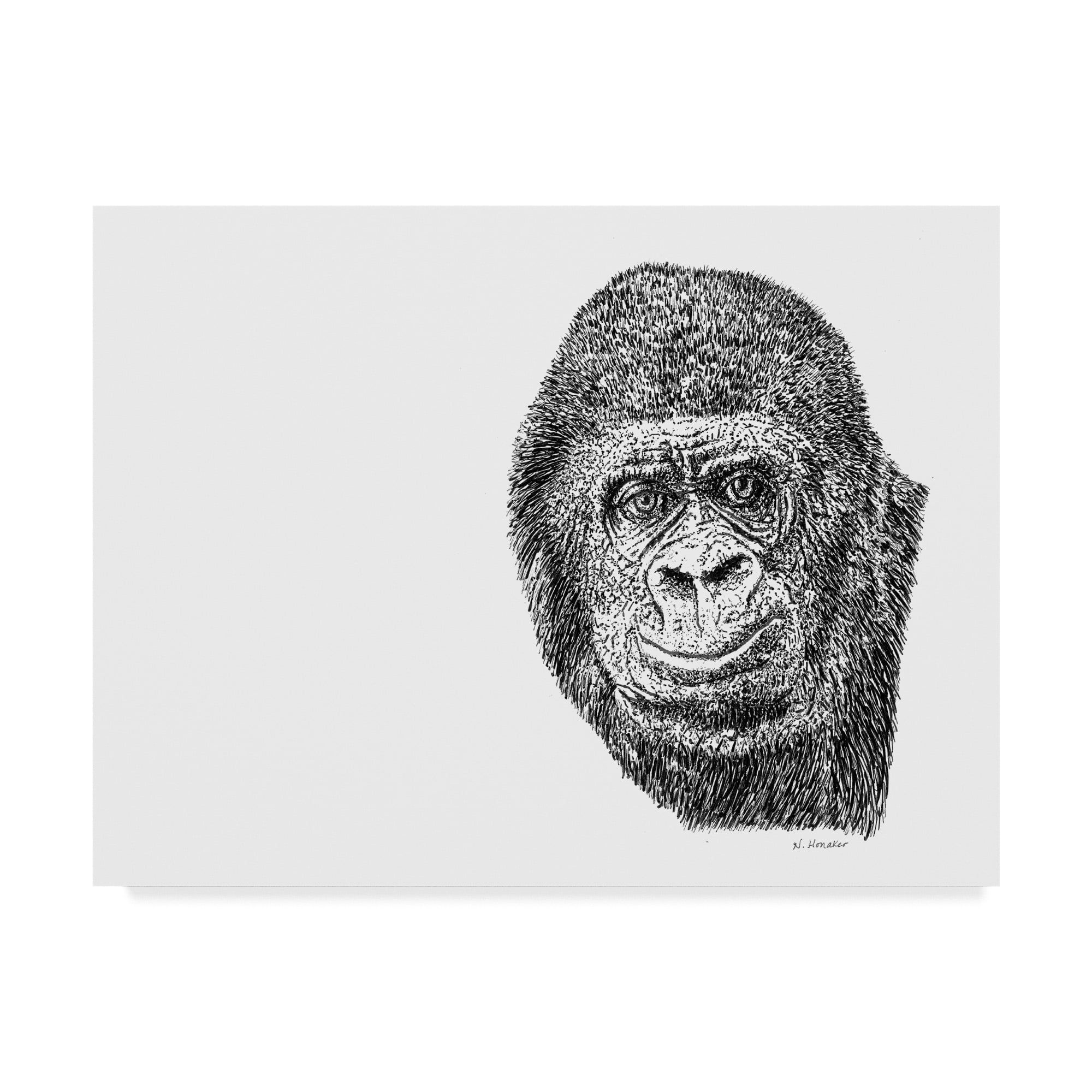 Modern Black and White Gorilla Canvas Art, 14 x 19