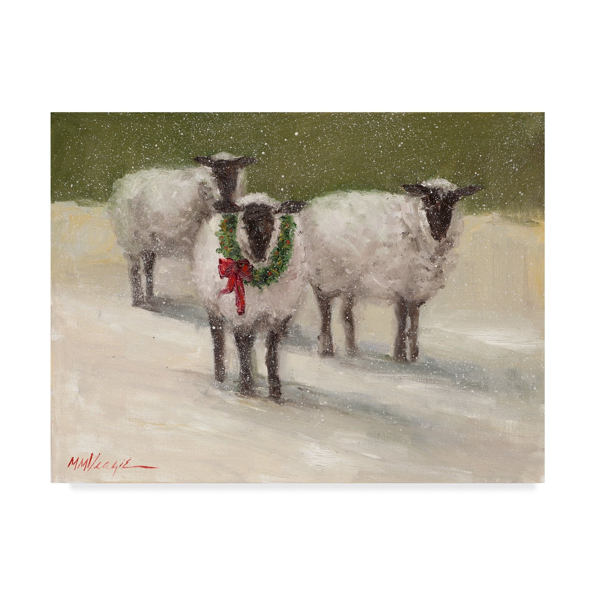 Lambs with Wreath Seasonal Framed Canvas Art