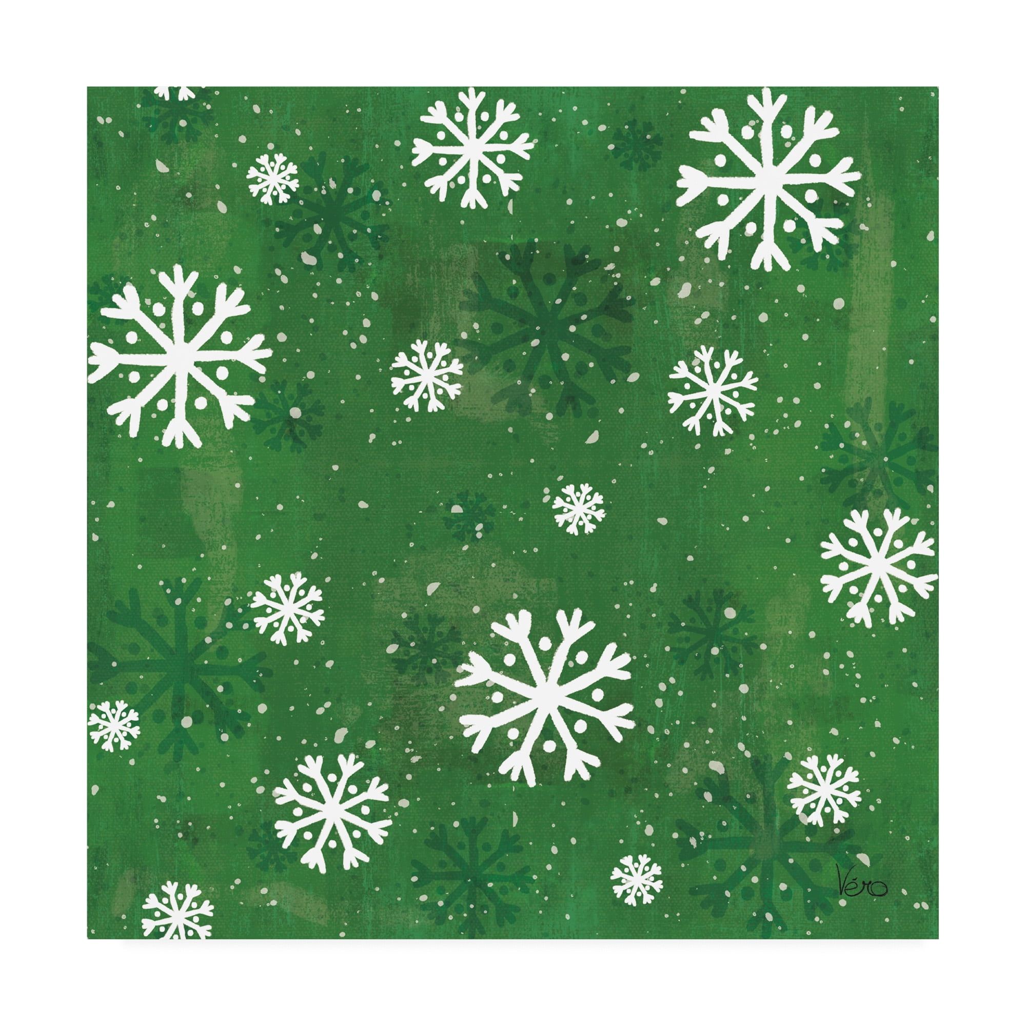 Green and White Snowflake Pattern Canvas Art Print