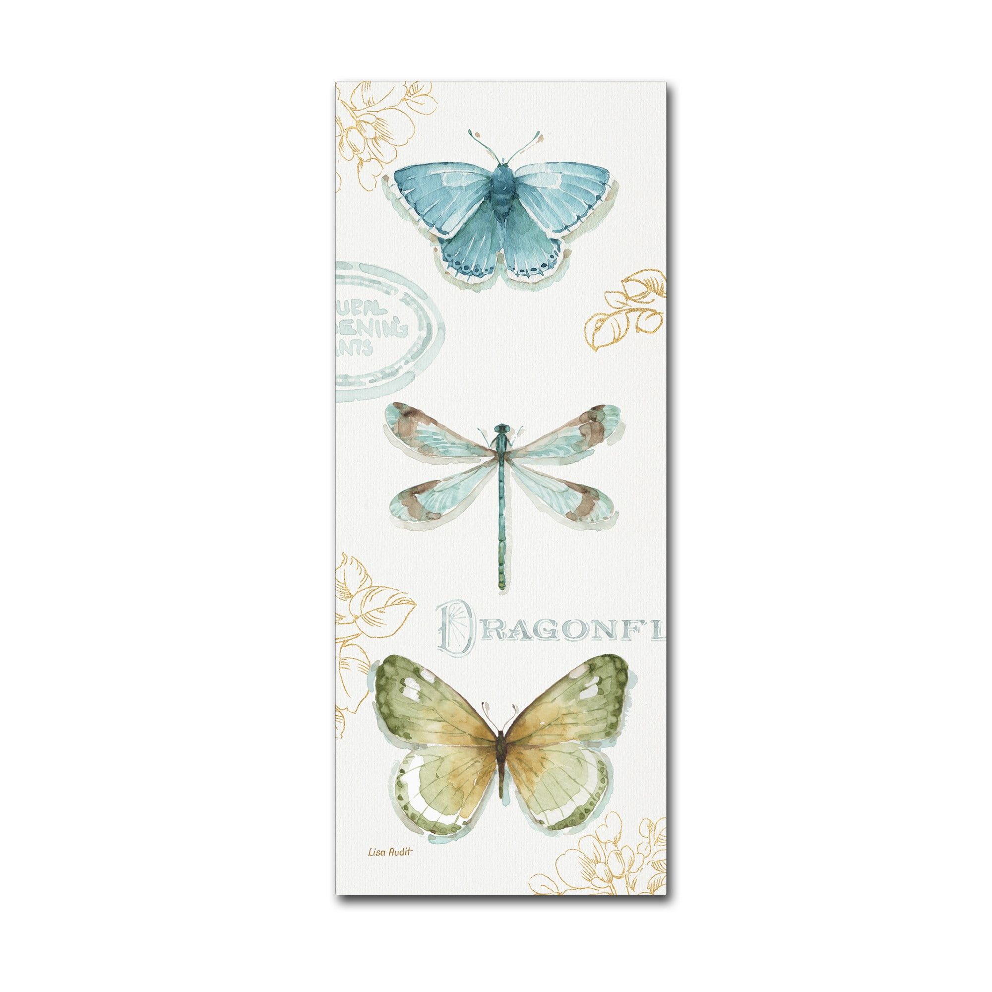 Green and Blue Butterfly Canvas Painting, 10 x 24 Inch