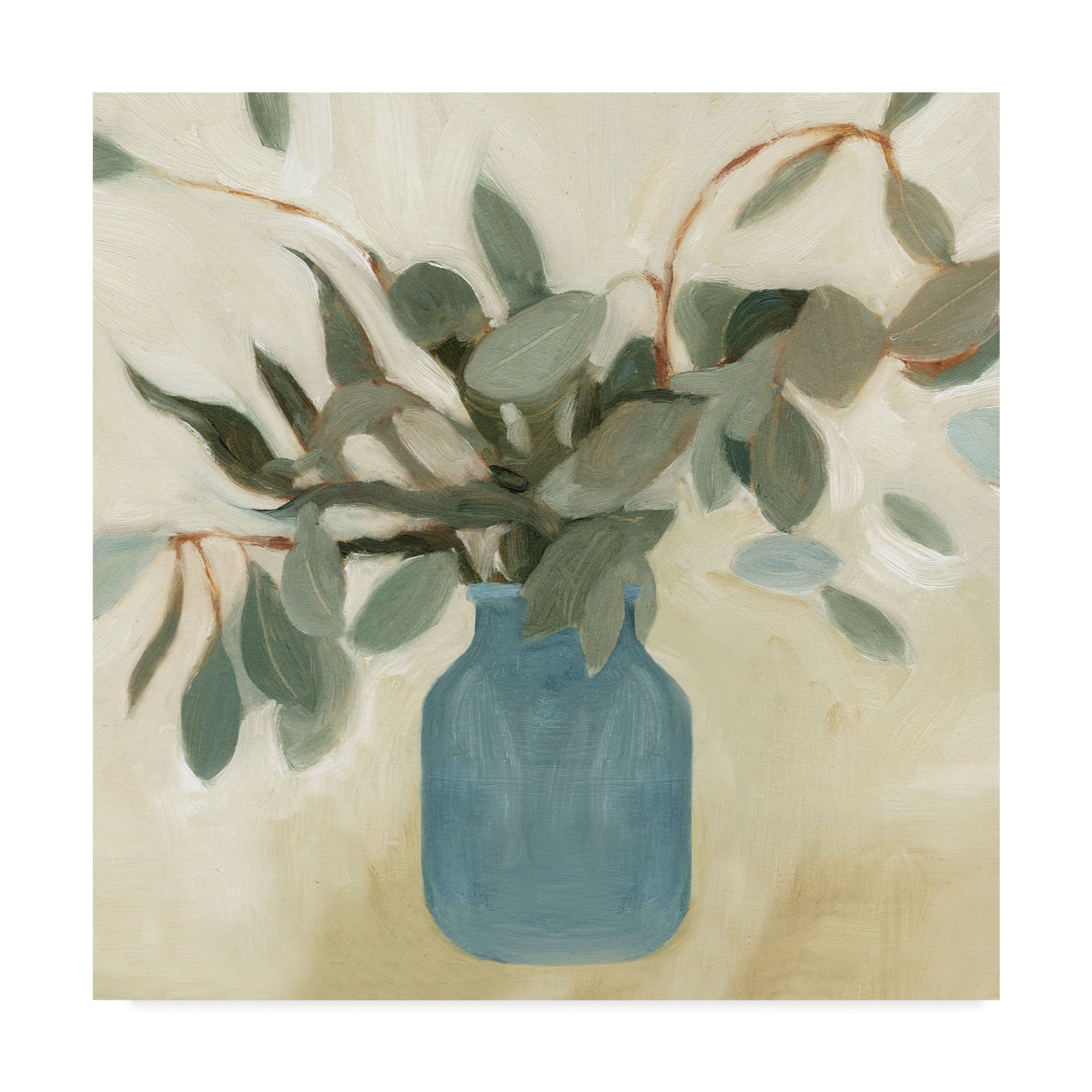 Modern Green Leaves in Blue Vase Canvas Art