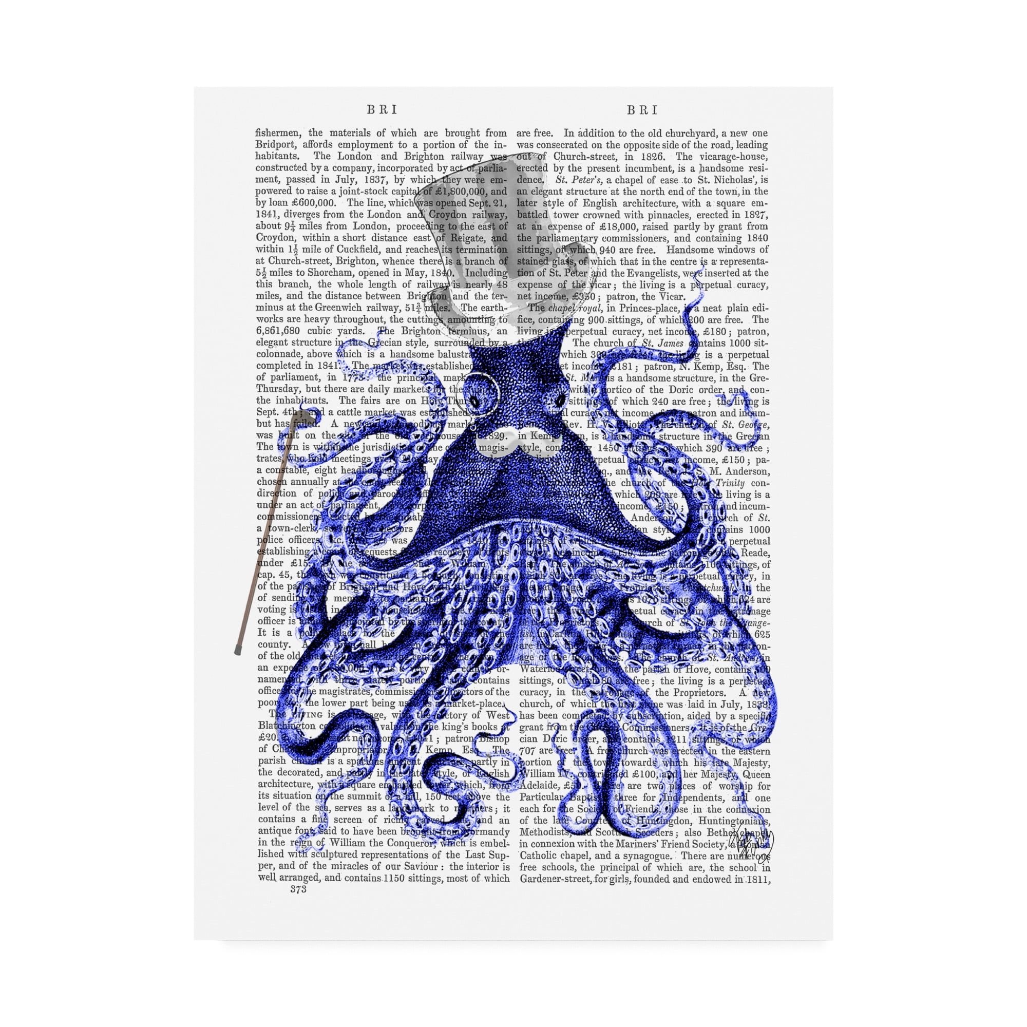 Blue Octopus Illustration on Canvas with Text Background