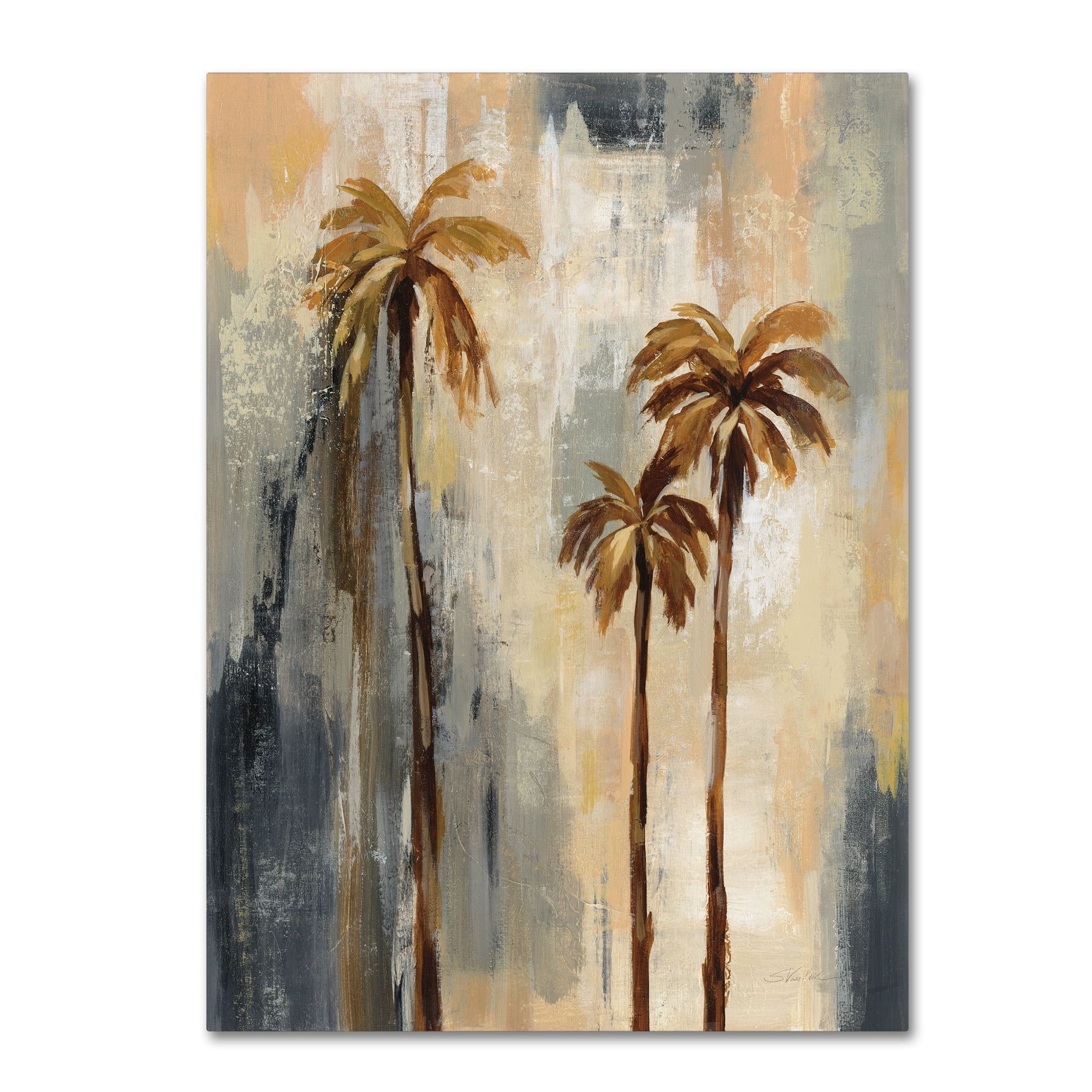 Muted Tan and Blue-Grey Palm Trees Canvas Art