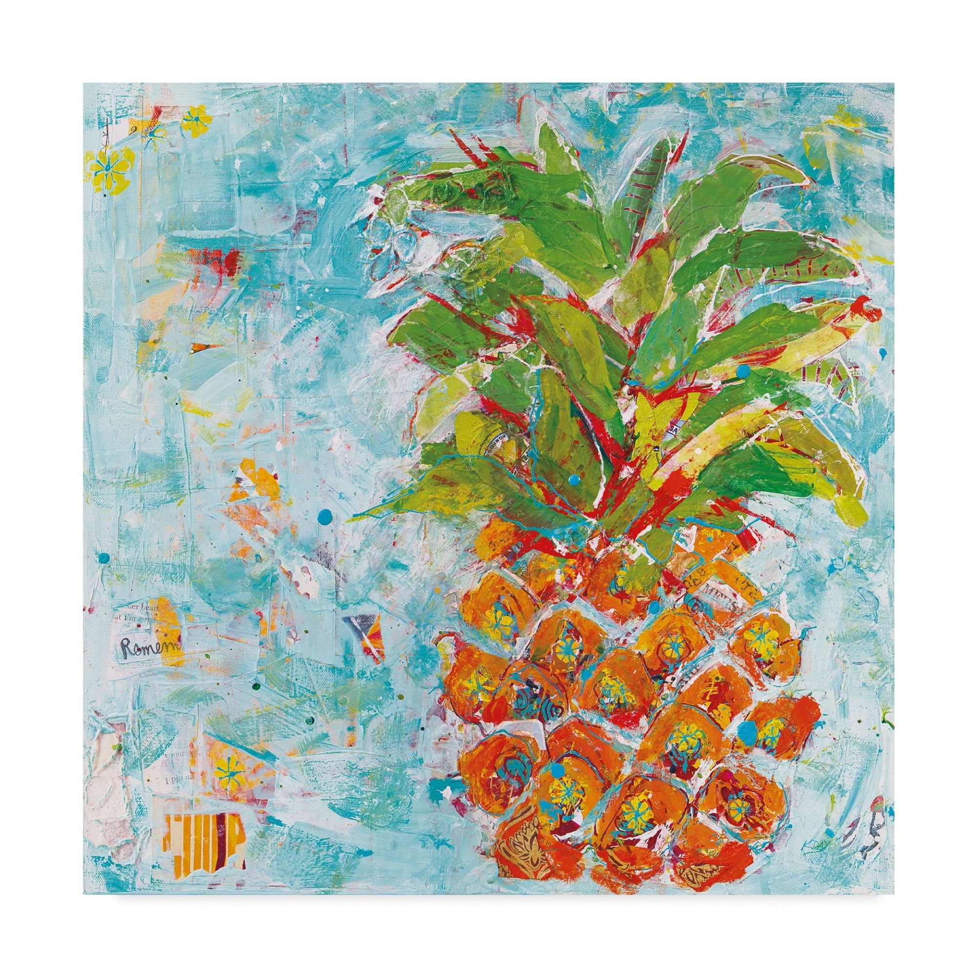 Colorful Pineapple Canvas Art in Blue Frame, 24 x 24