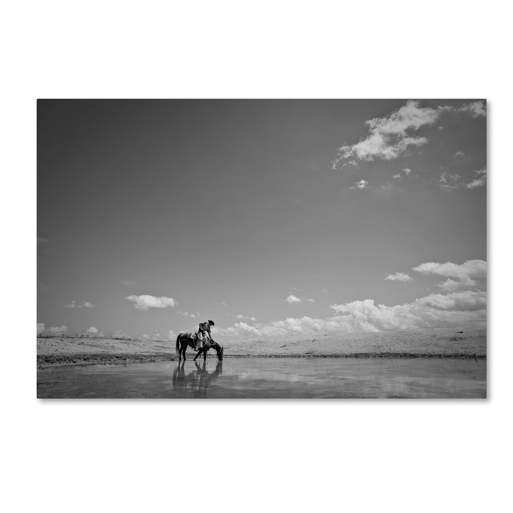 Quiet Moment Cowboy Landscape Canvas Art in Black and White