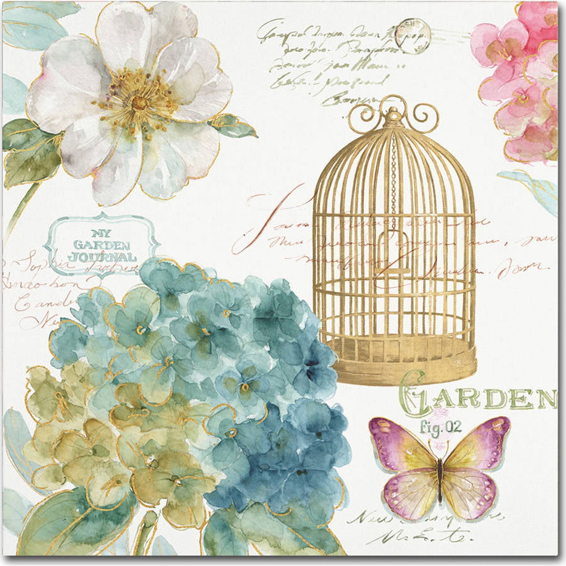 Floral Birdcage and Butterfly Canvas Art in Pastel Colors