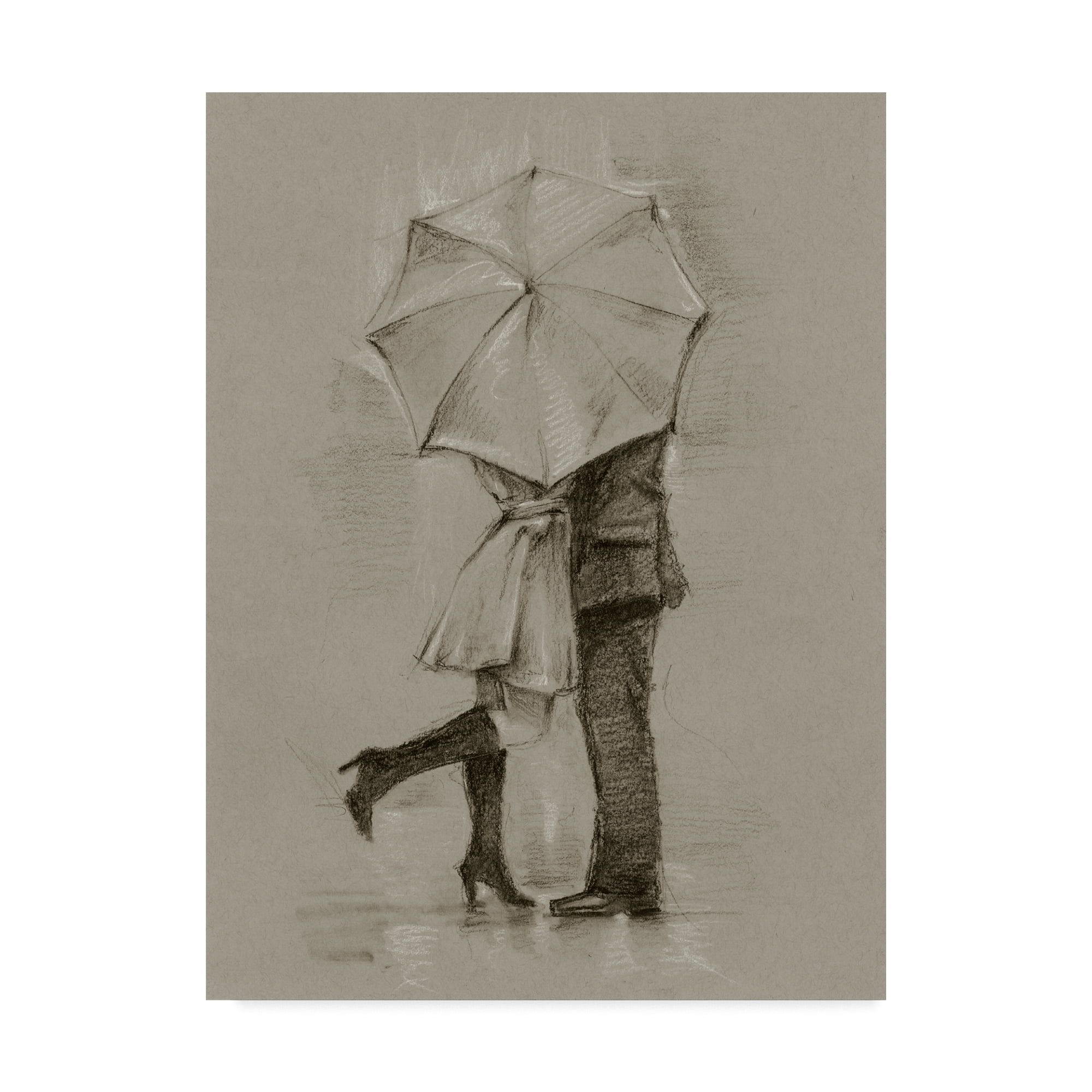 Rainy Day Rendezvous Couple Gray and Brown Canvas Print