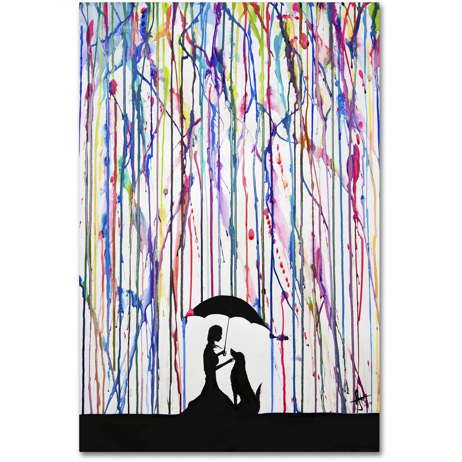 Vibrant Multicolor Abstract Canvas Print with Silhouette
