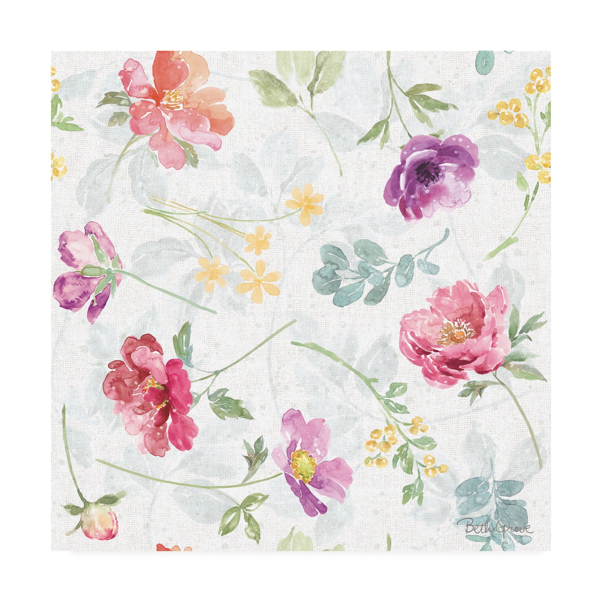 Springtime Bloom Pattern Floral Canvas Art Print, 14 x 14