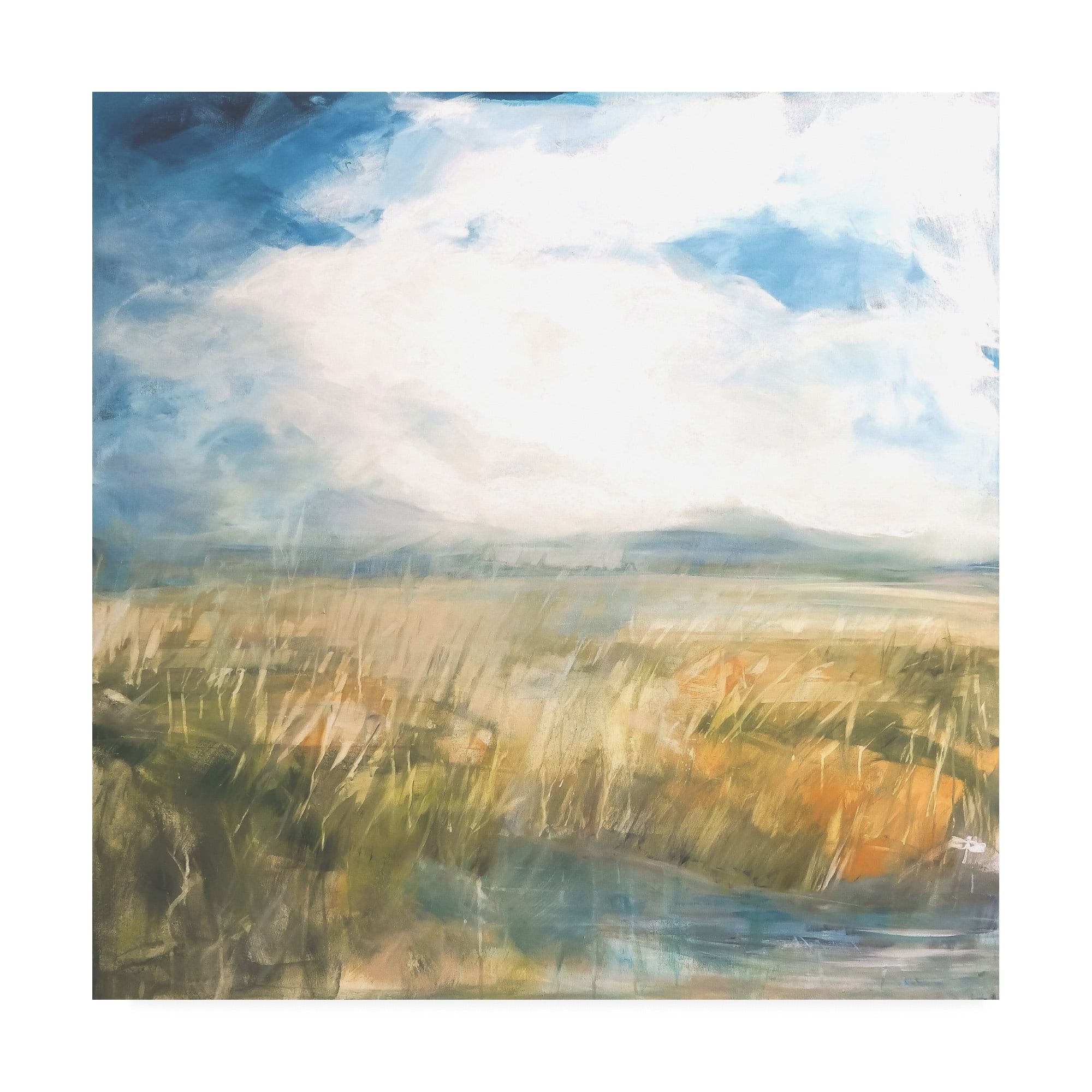 Summer Marsh Abstract Landscape Canvas Art in Blue and Tan