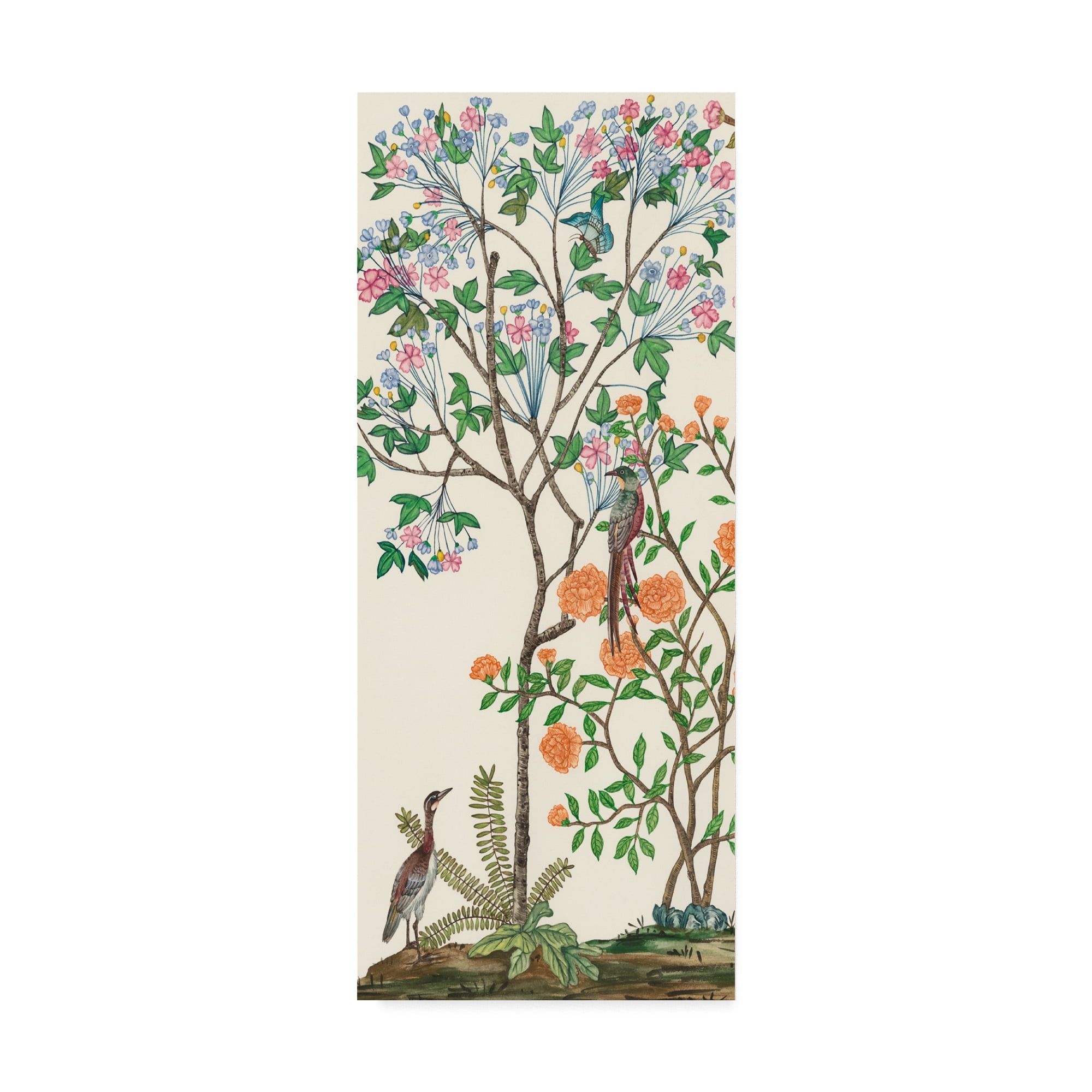 Traditional Chinoiserie Floral Beige Canvas Art 8 x 19