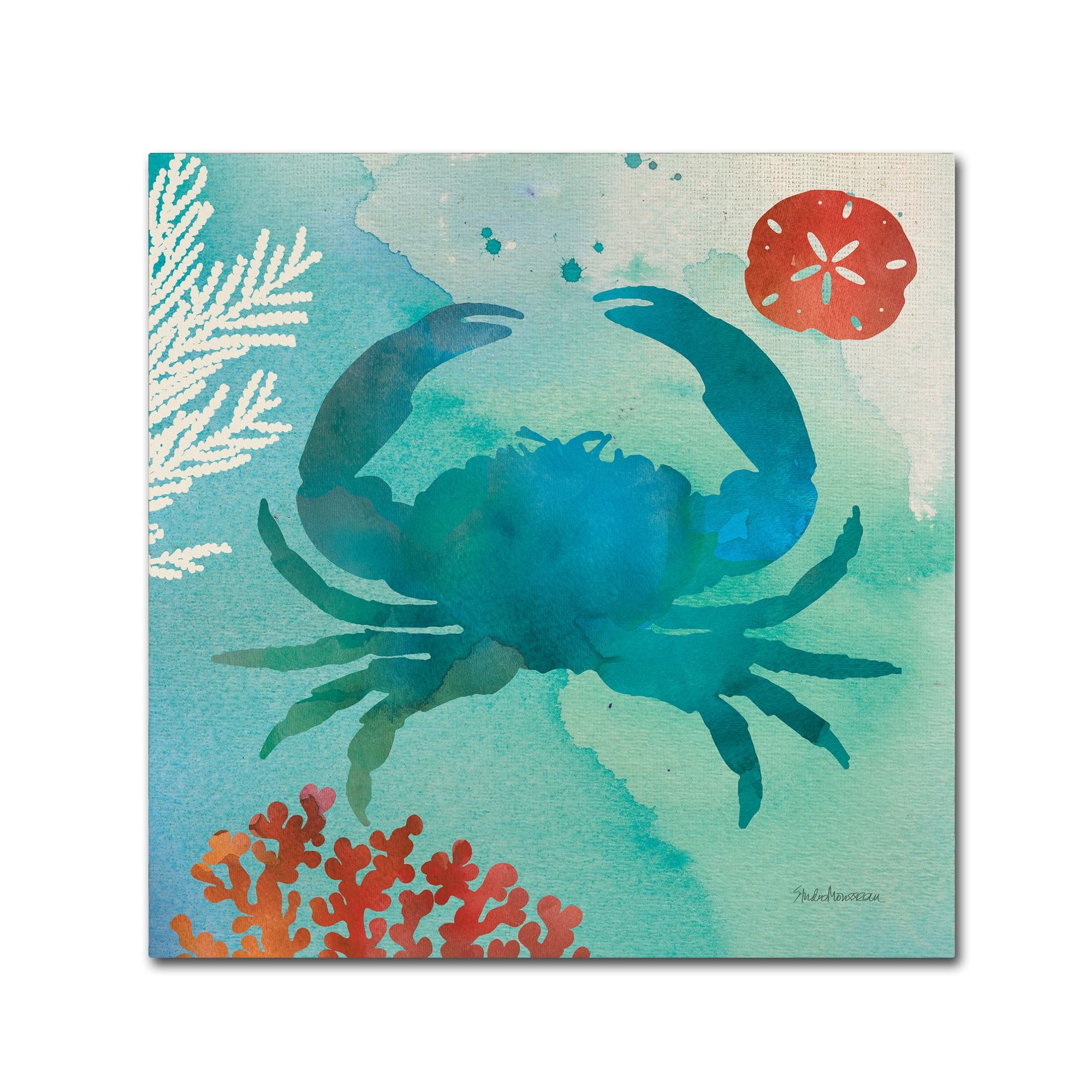 Blue Crab and Coral Square Canvas Art