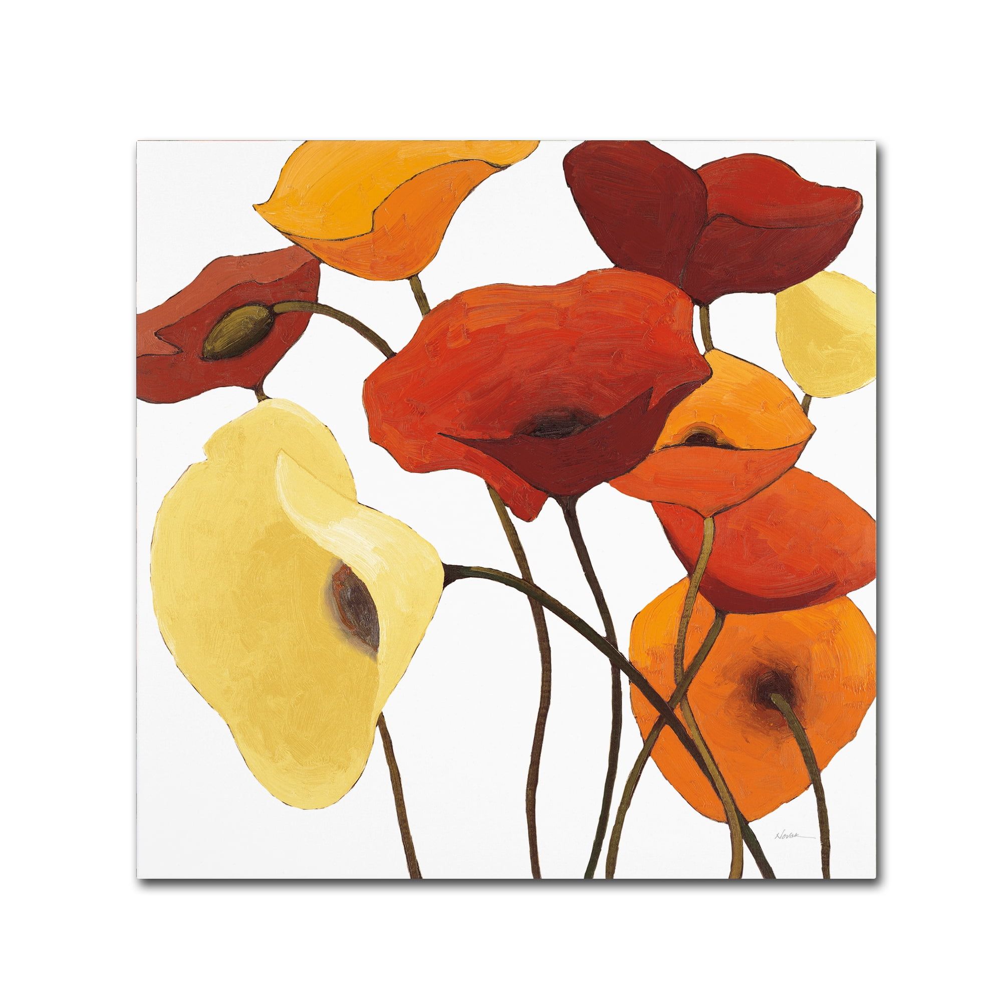 Yellow and Red Poppies Mid-Century Modern Canvas Art