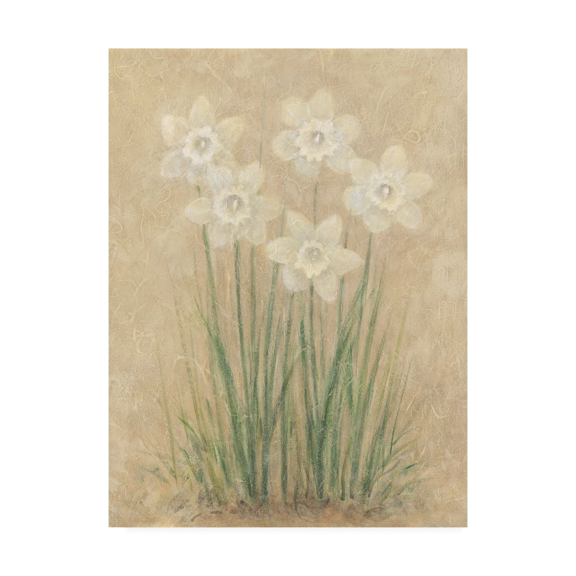 White Daffodils Floral Canvas Print with Wooden Frame