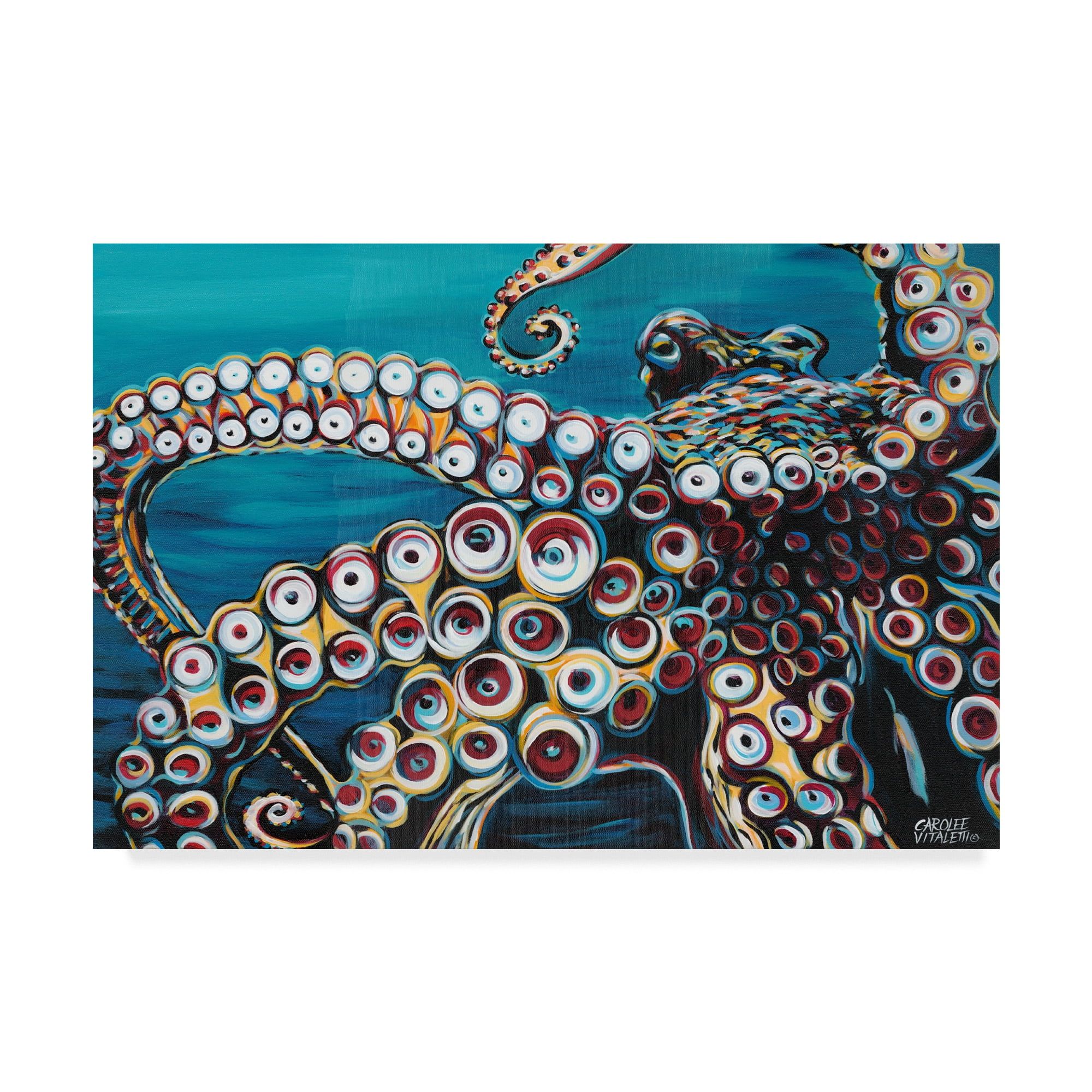 Vibrant Octopus Canvas Print in Blue and Teal, 12 x 19