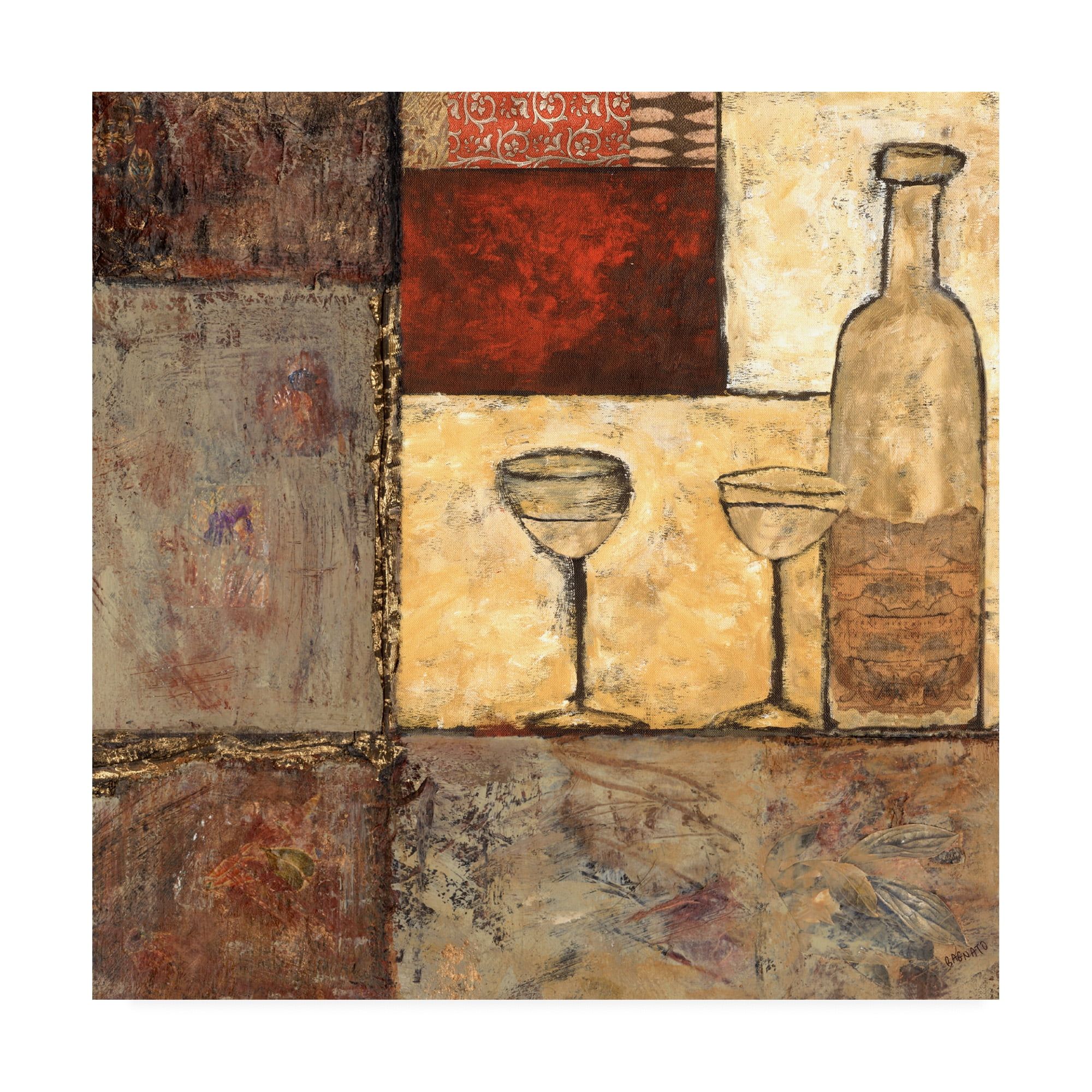 Large Tan and Brown Abstract Canvas Art with Wine Theme