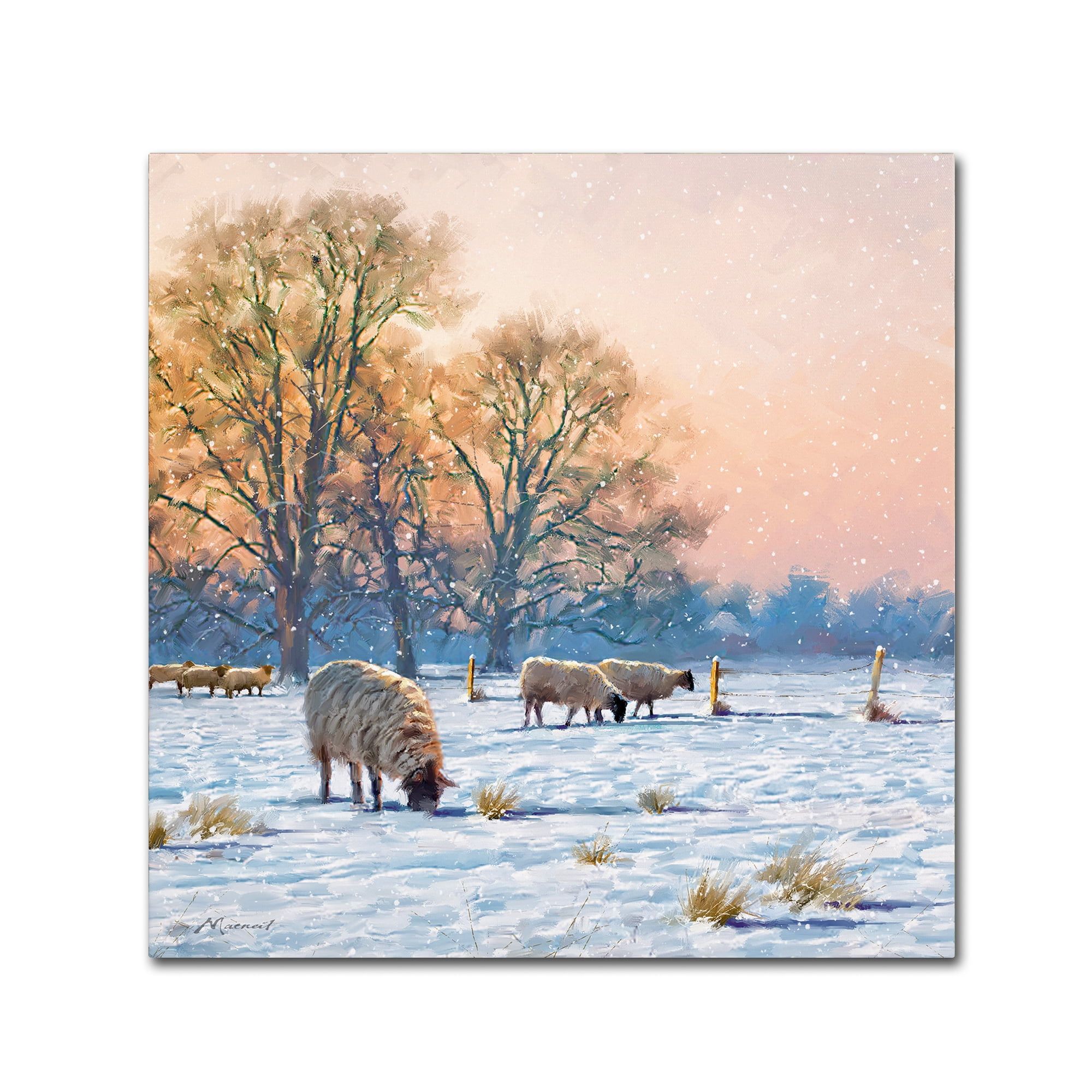 Winter Sheep Snowy Landscape 35" Canvas Art