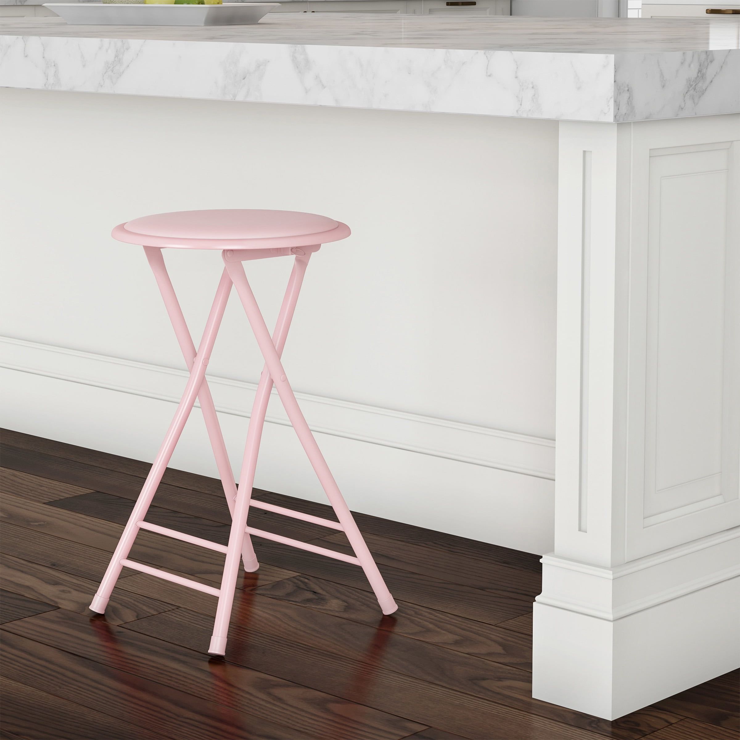 Foldable Pink Metal Swivel Barstool, 24-Inch Height