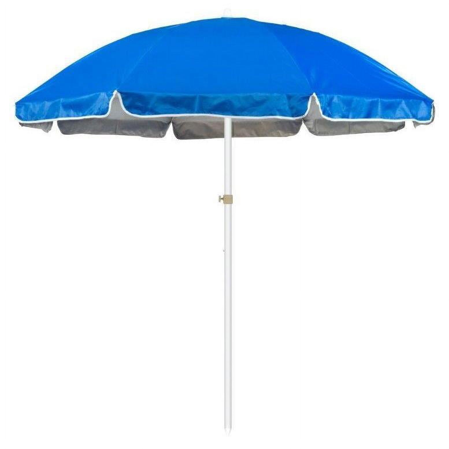 Blue and White Steel Portable Beach Umbrella, 6.5 ft