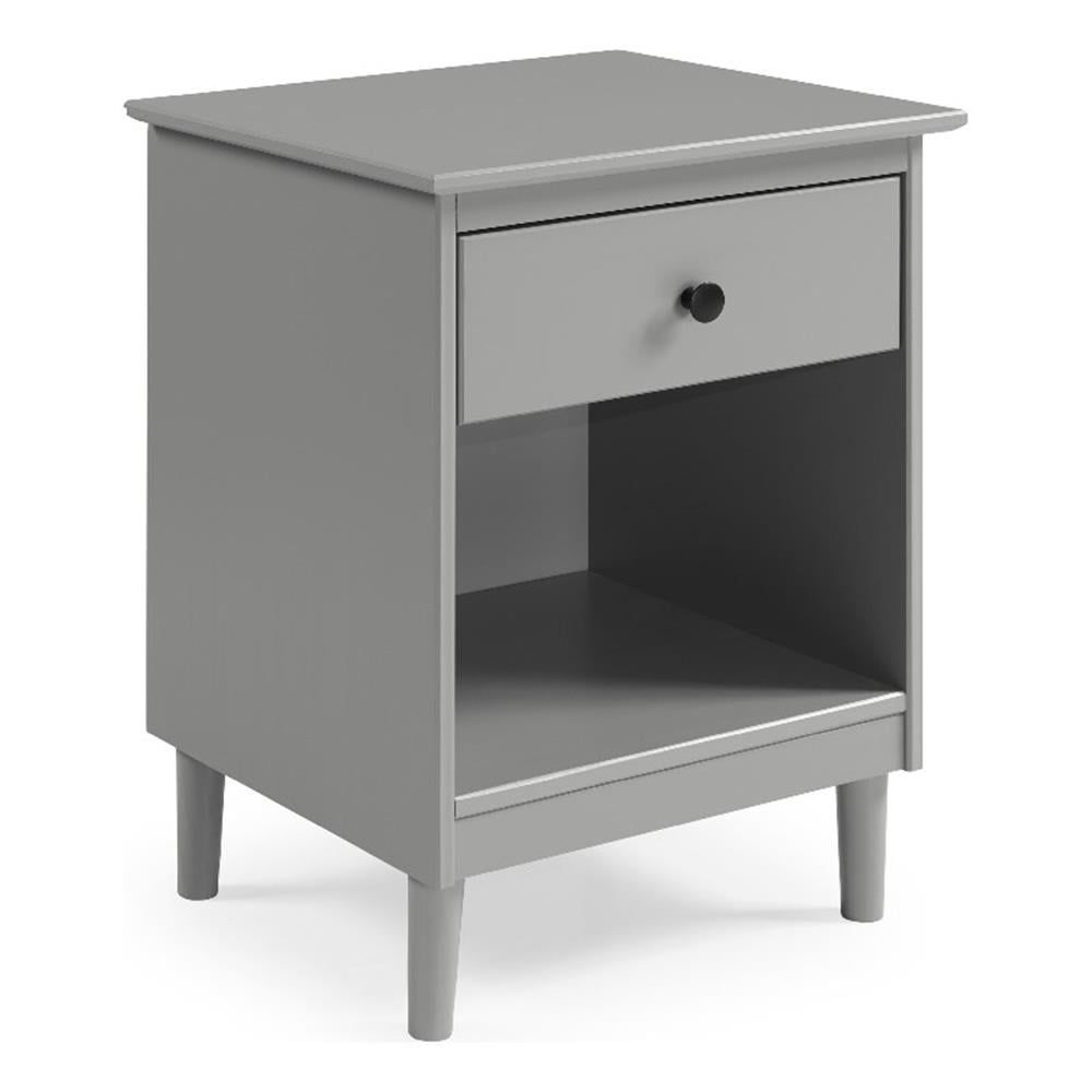 Gray Solid Pine Wood 1-Drawer Nightstand with Open Cubby